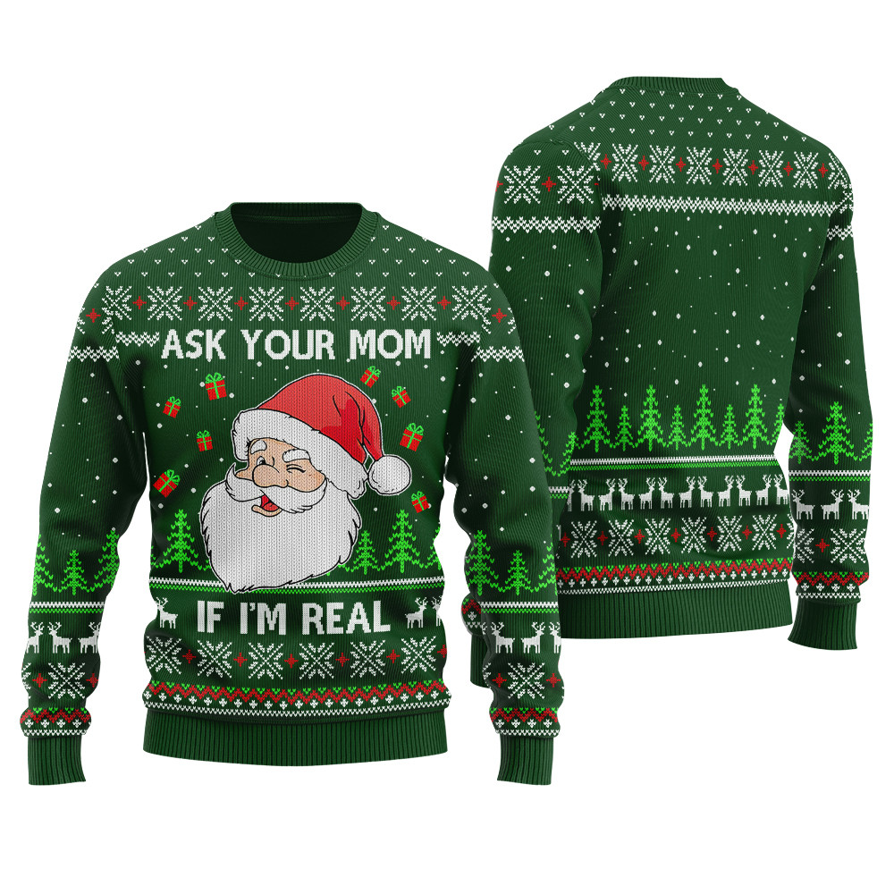 Ask Your Mom If I Am Real Ugly Christmas Sweater Cardinal Red Trendy Christmas Sweater for Winter Outfits