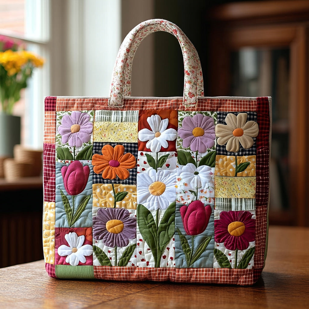 Aster Flower Quilted Tote Bag Christmas Presents For Wife