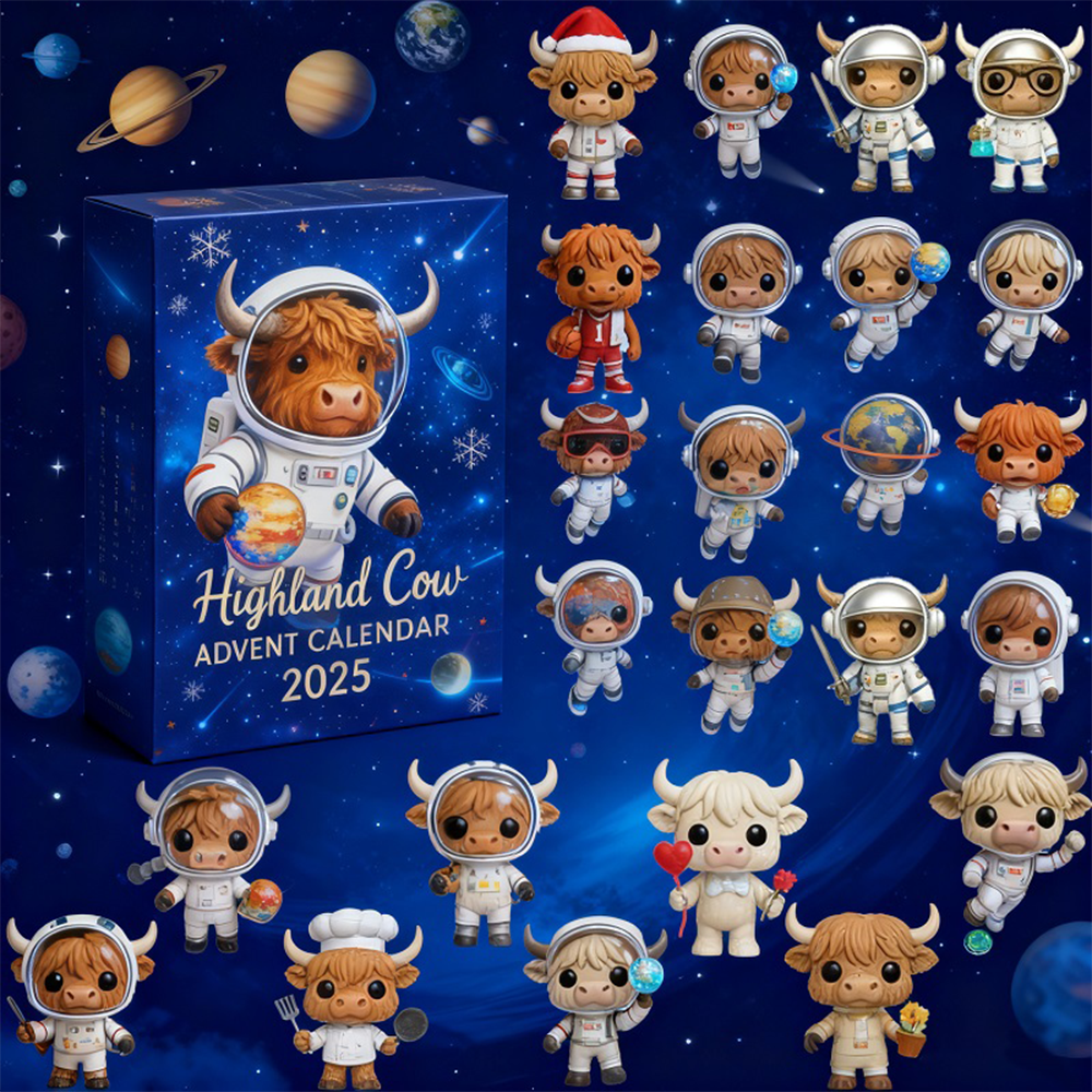 Astronaut Highland Cow Advent Calendar 24 Days Of Christmas Countdown Astronaut Themed Gifts