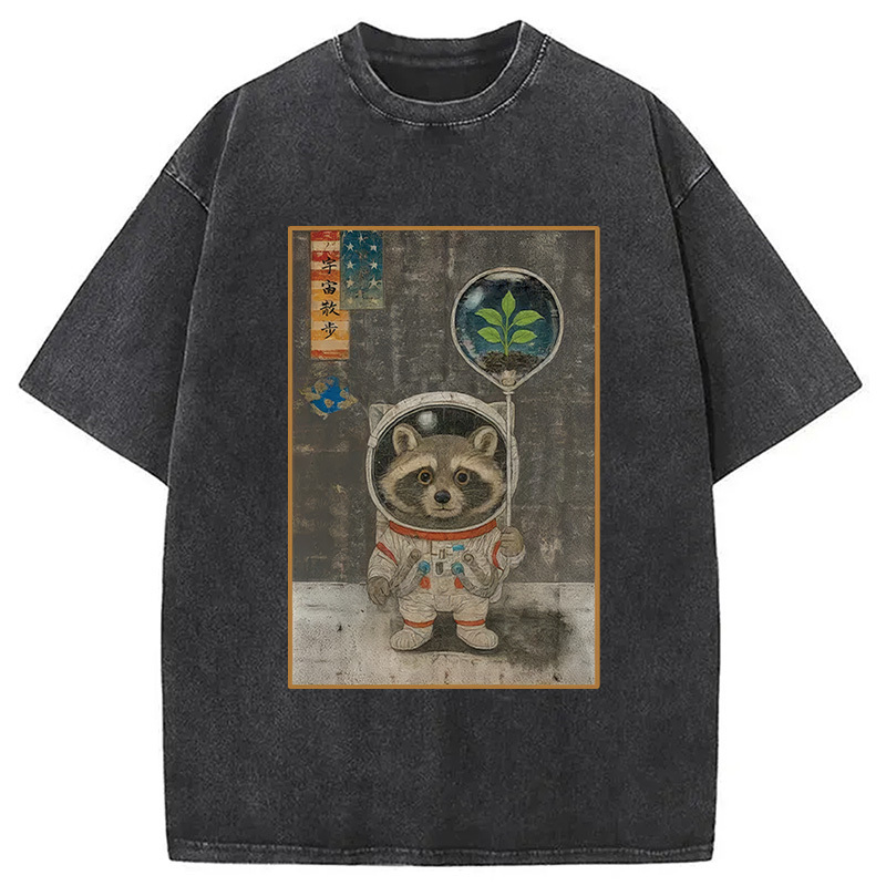 Astronaut Raccoon Washed T-Shirt Cool Urban Street Style Shirt Gifts For BFF Astronaut Raccoon Washed T-Shirt Cool Urban Street Style Shirt Gifts For BFF