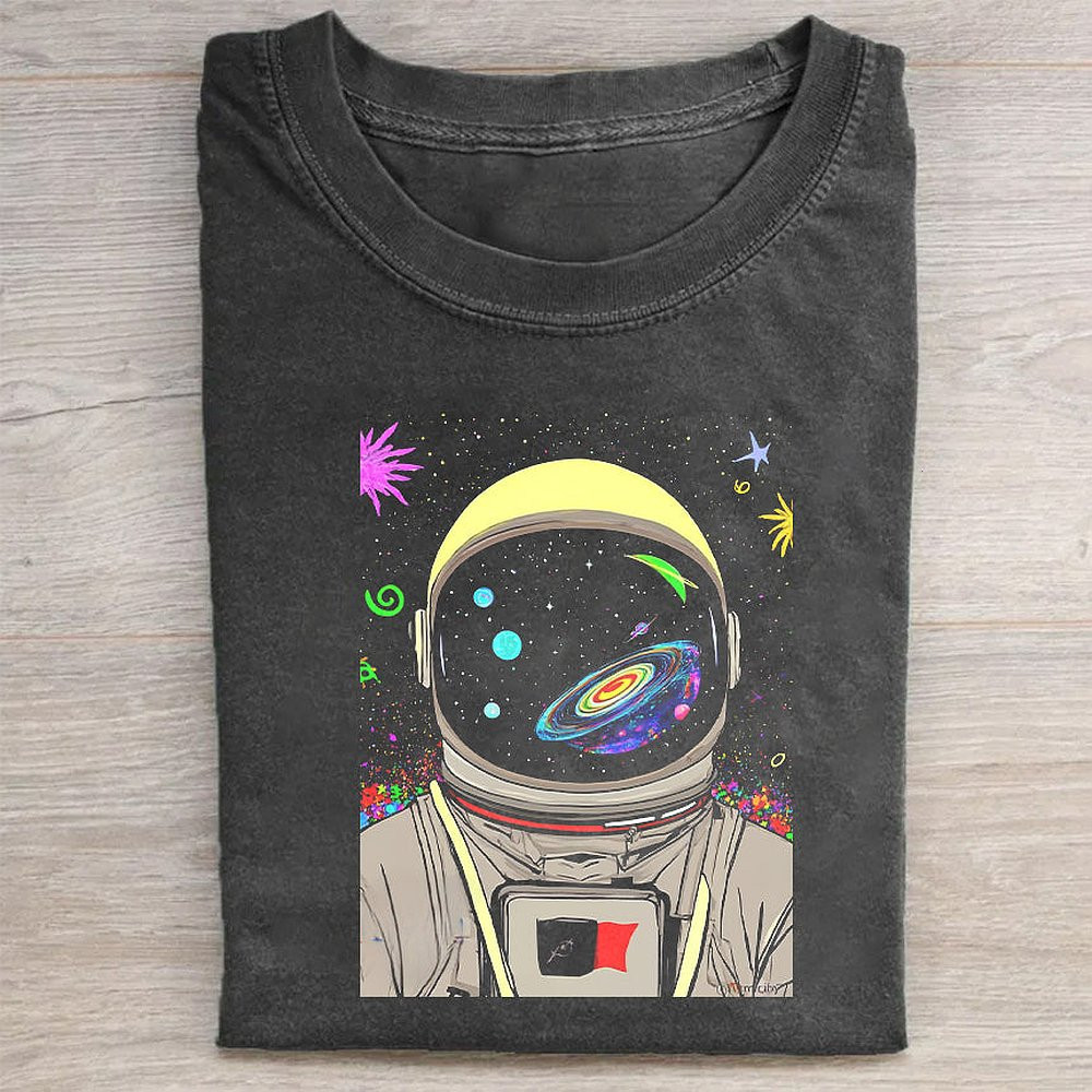 Astronaut Space Galaxy Print Short Sleeve T-Shirt Cool Cosmic Graphic Tee For Men And Women