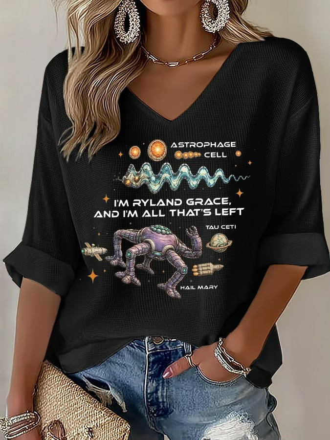 Astrophage Stars V-Neck Long Sleeve Shirt Project Hail Movie Space Humor Gift For Movie Fans