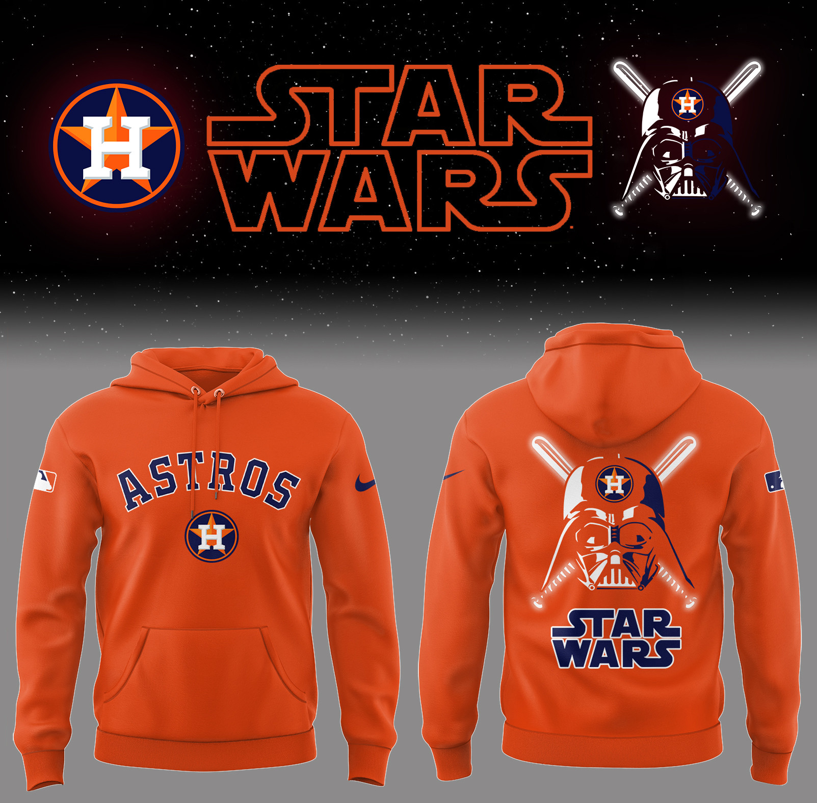Astros Baseball 2025 Astros x Star Wars 2025 Orange Hoodie Gifts For Baseball Lovers