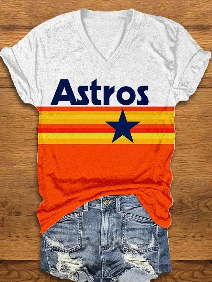 Astros V-Neck T-Shirt Women's Baseball Houston Astros Fan Gifts For Her