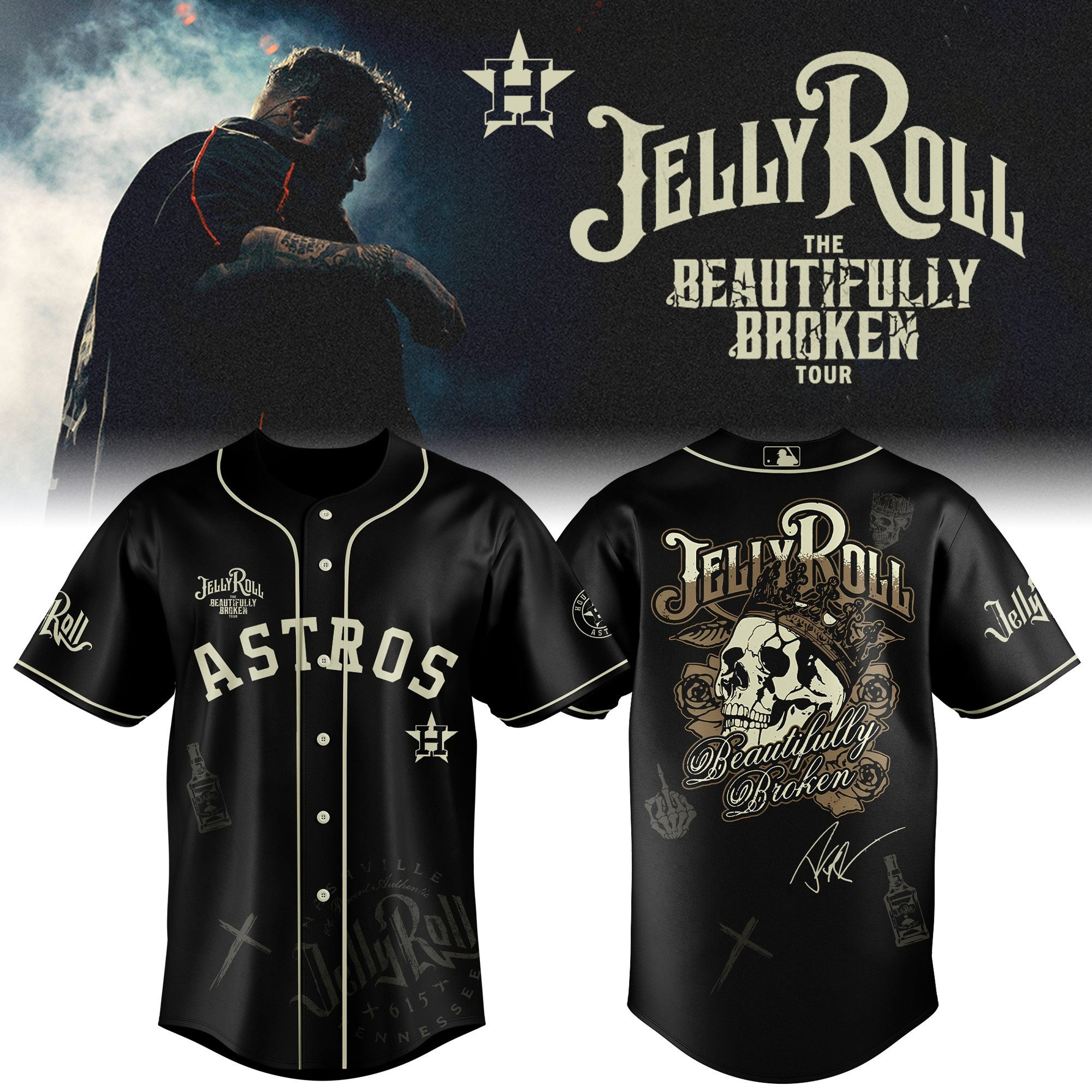 Astros x Jelly Roll The Beautifully Broken Tour Baseball Jersey 2025 Gifts For Music Lovers