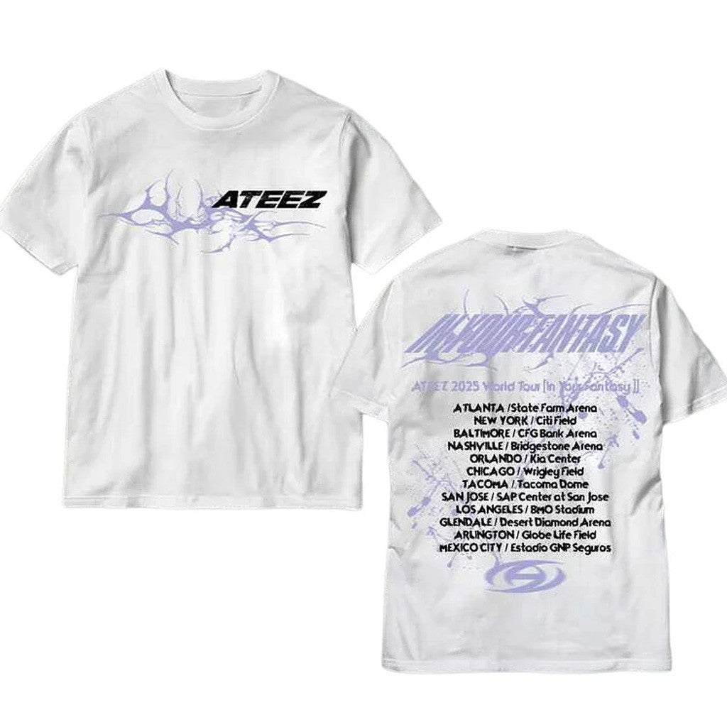 Ateez Merch 2025 ATEEZ In Your Fantasy World Tour North America Retro T-Shirt White