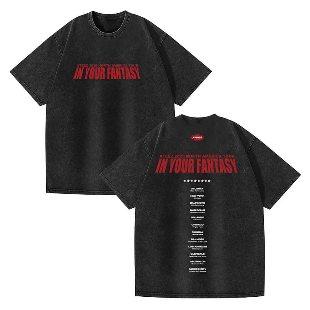 Ateez Merch 2025 ATEEZ In Your Fantasy World Tour North America Washed T-Shirt Friends Gifts Ateez Merch 2025 ATEEZ In Your Fantasy World Tour North America Washed T-Shirt Friends Gifts