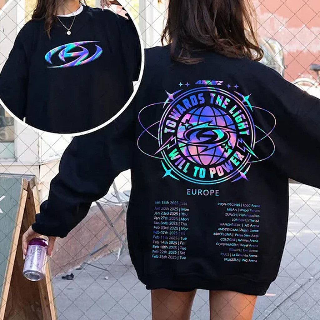 Ateez Merch 2025 Ateez Towards the Light World Europe Tour Laser Printing Sweatshirt Her Gifts Ateez Merch 2025 Ateez Towards the Light World Europe Tour Laser Printing Sweatshirt Her Gifts