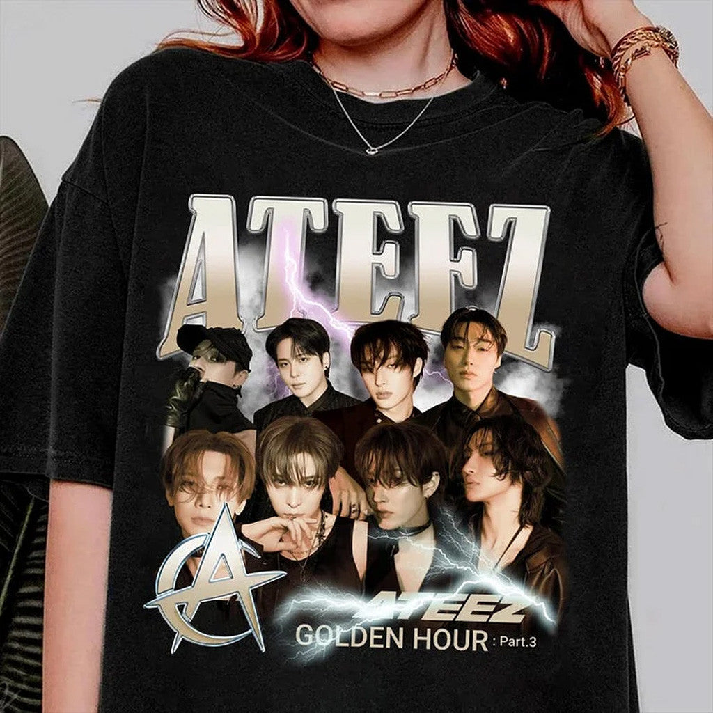 Ateez Merch Ateez Golden Hour Part 3 Member Photo T-Shirt Black Her Gift Ateez Merch Ateez Golden Hour Part 3 Member Photo T-Shirt Black Her Gift