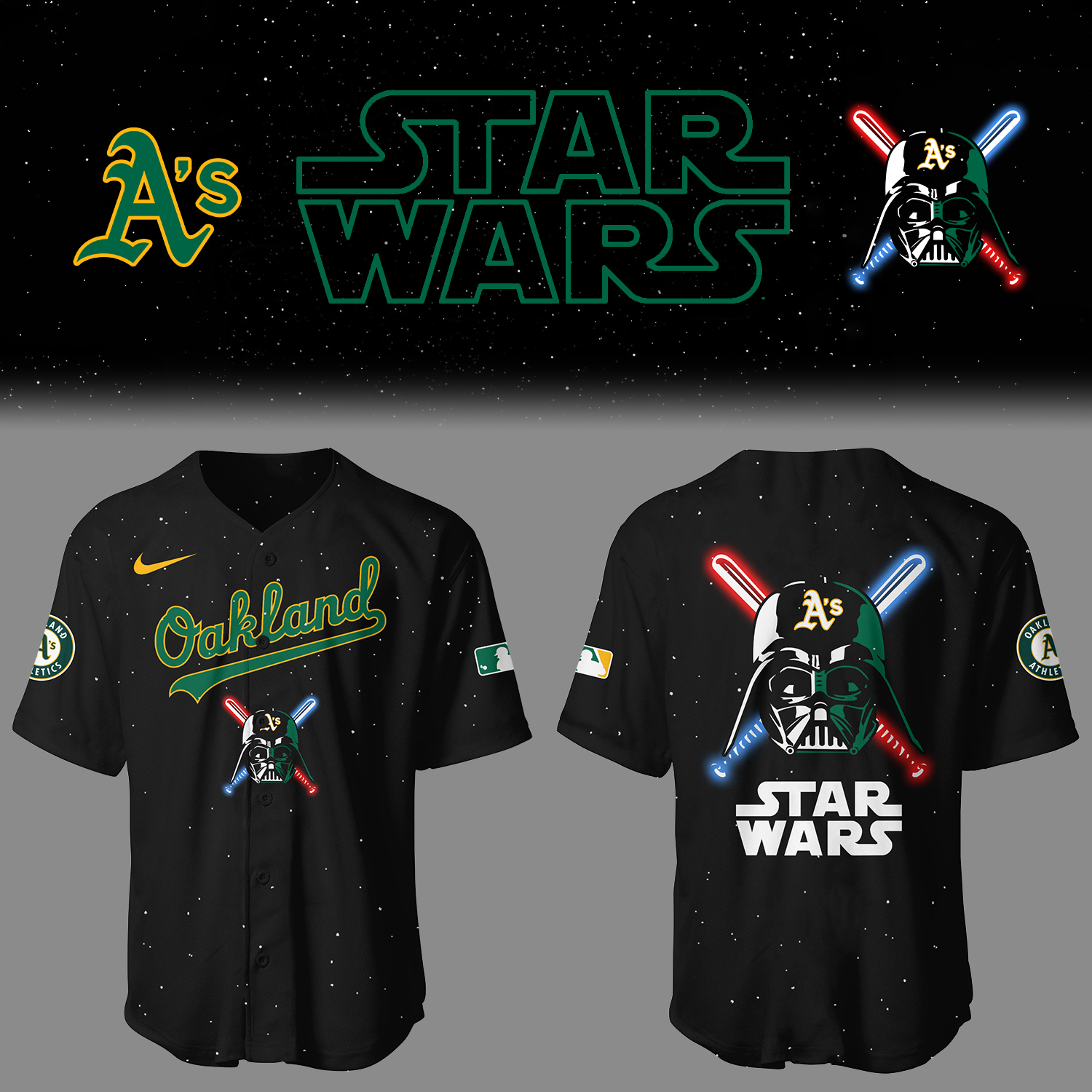 Athletics Baseball Athletics x Star Wars 2025 Black Jersey Gifts For Baseball Fans