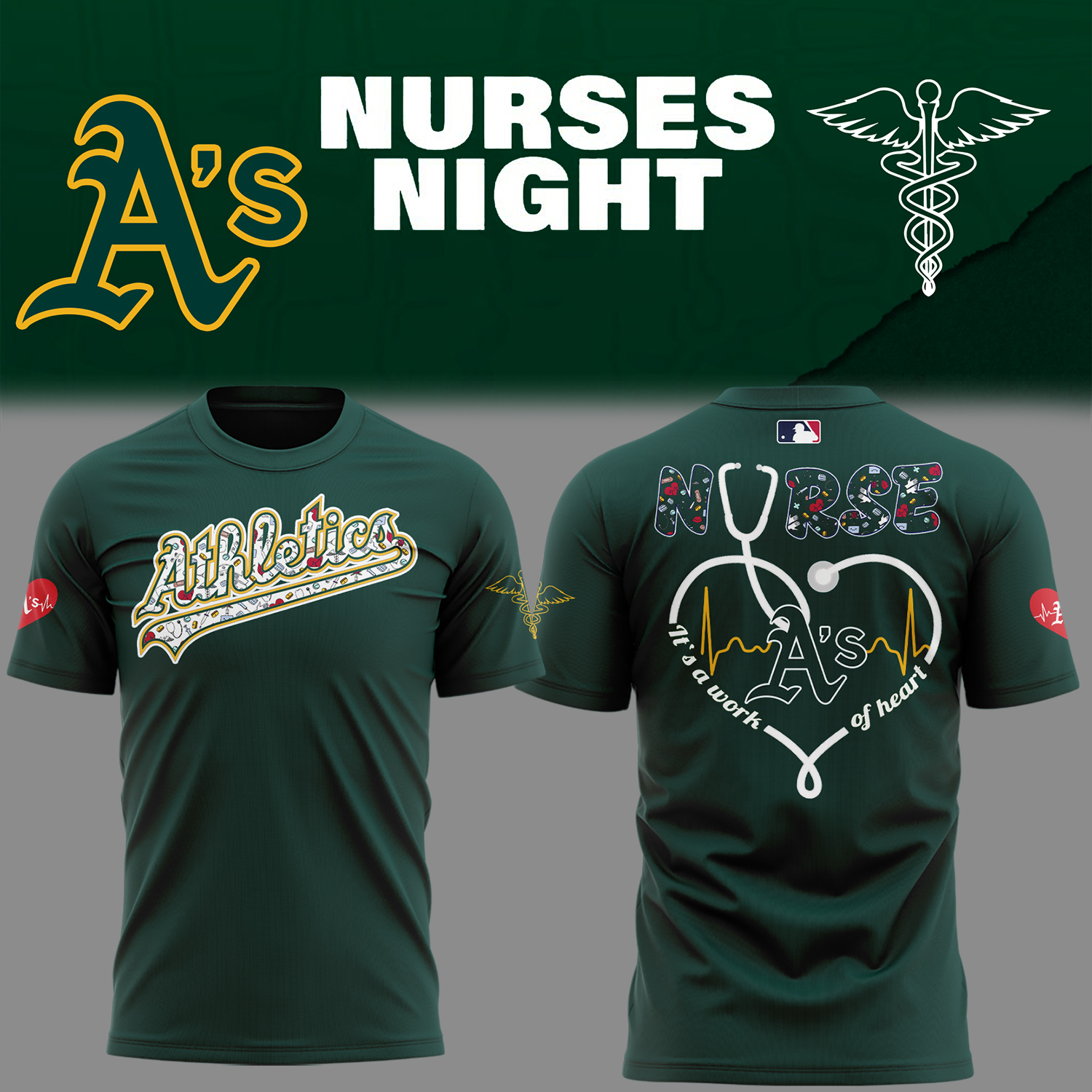 Athletics Baseball Nurses Night Green T-Shirt Gifts For Baseball Players Gift For Baseball Lover