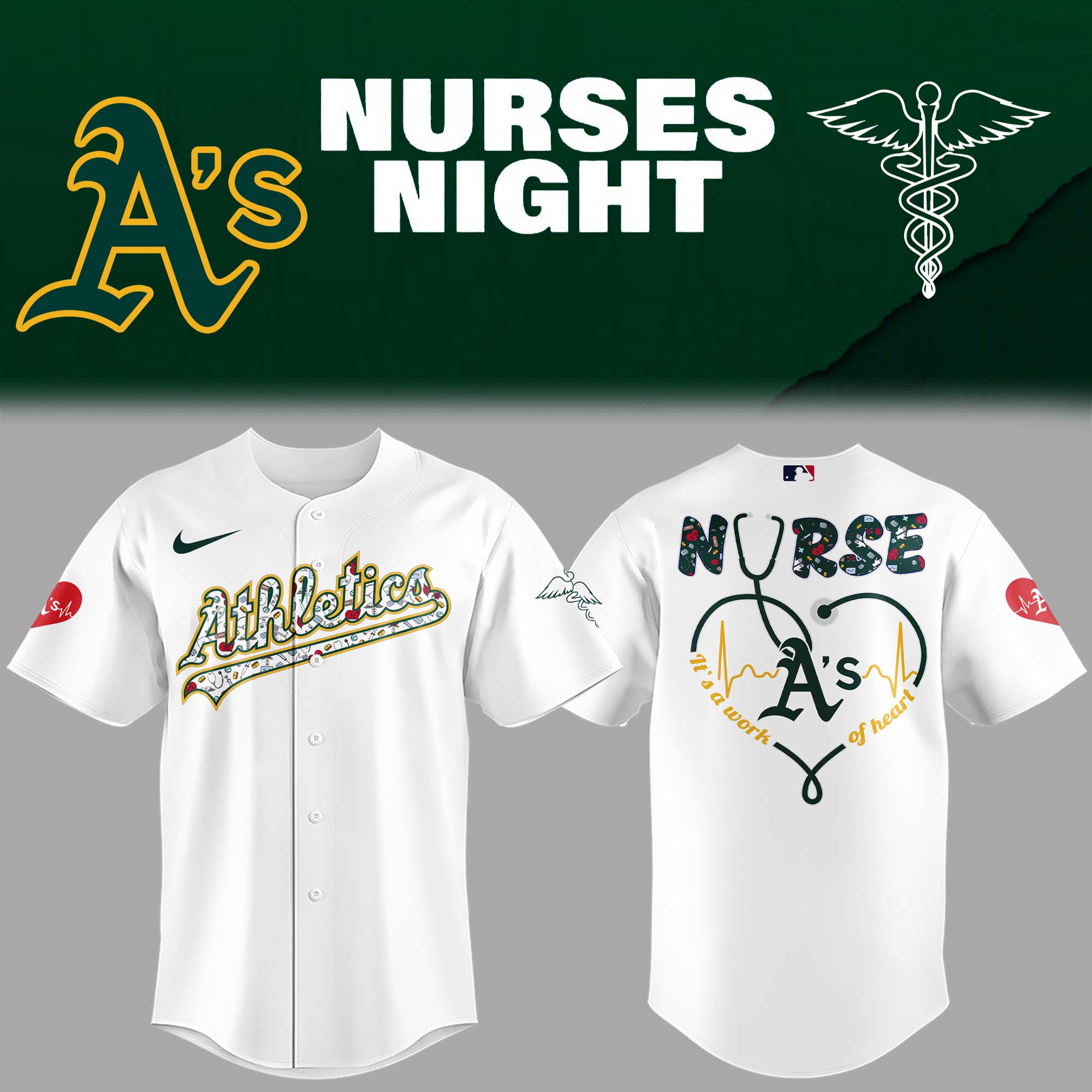Athletics Baseball Nurses Night White Jersey Gifts For Baseball Players Baseball Fan Gifts