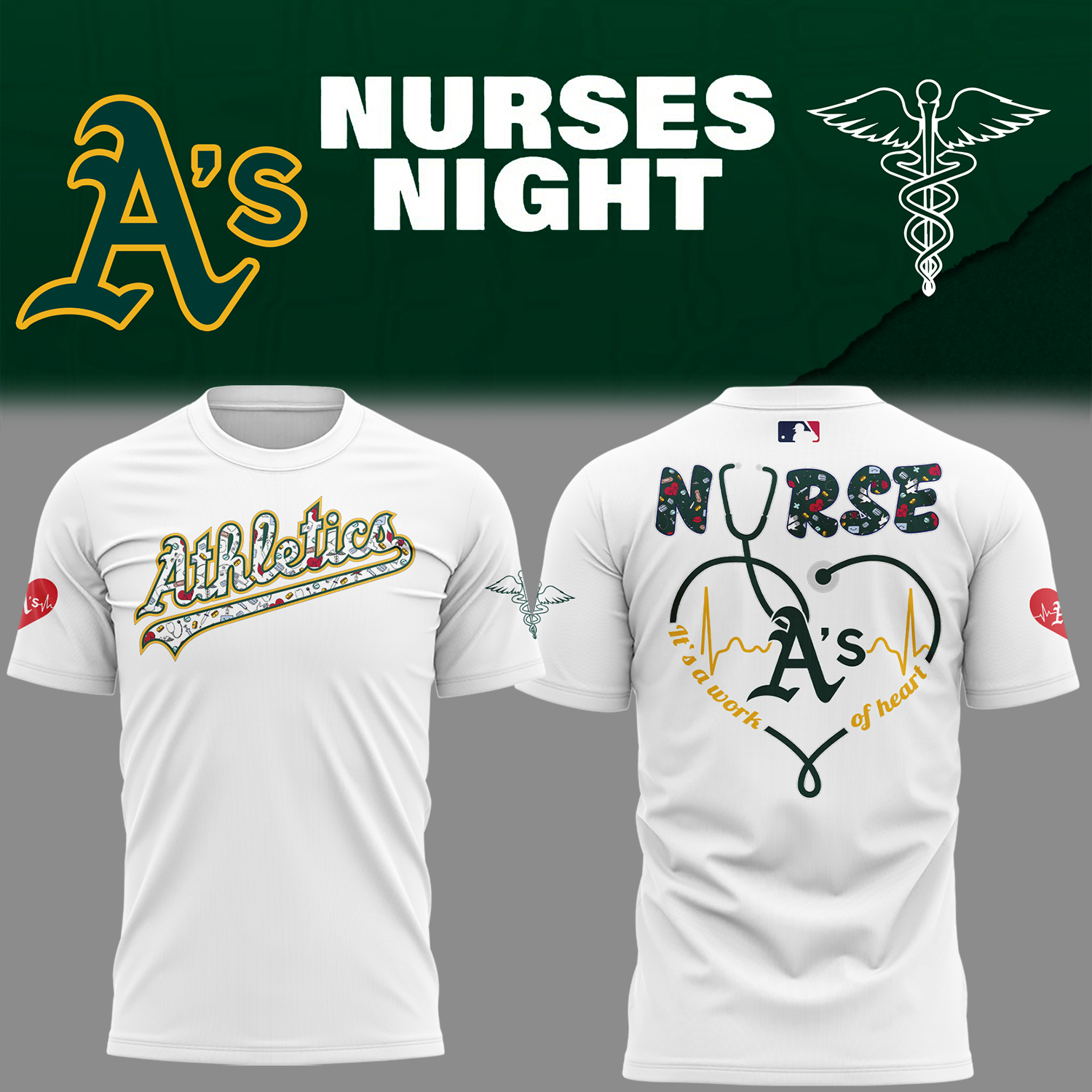 Athletics Baseball Nurses Night White T-Shirt Gifts For Baseball Players Baseball Fan Gifts