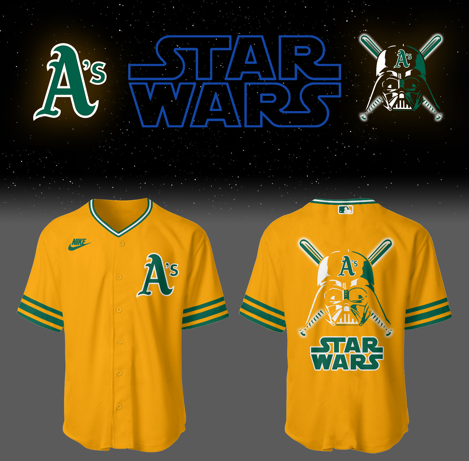 Athletics Jays Baseball 2025 Athletics x Star Wars Gold Jersey Gifts For Baseball Fans