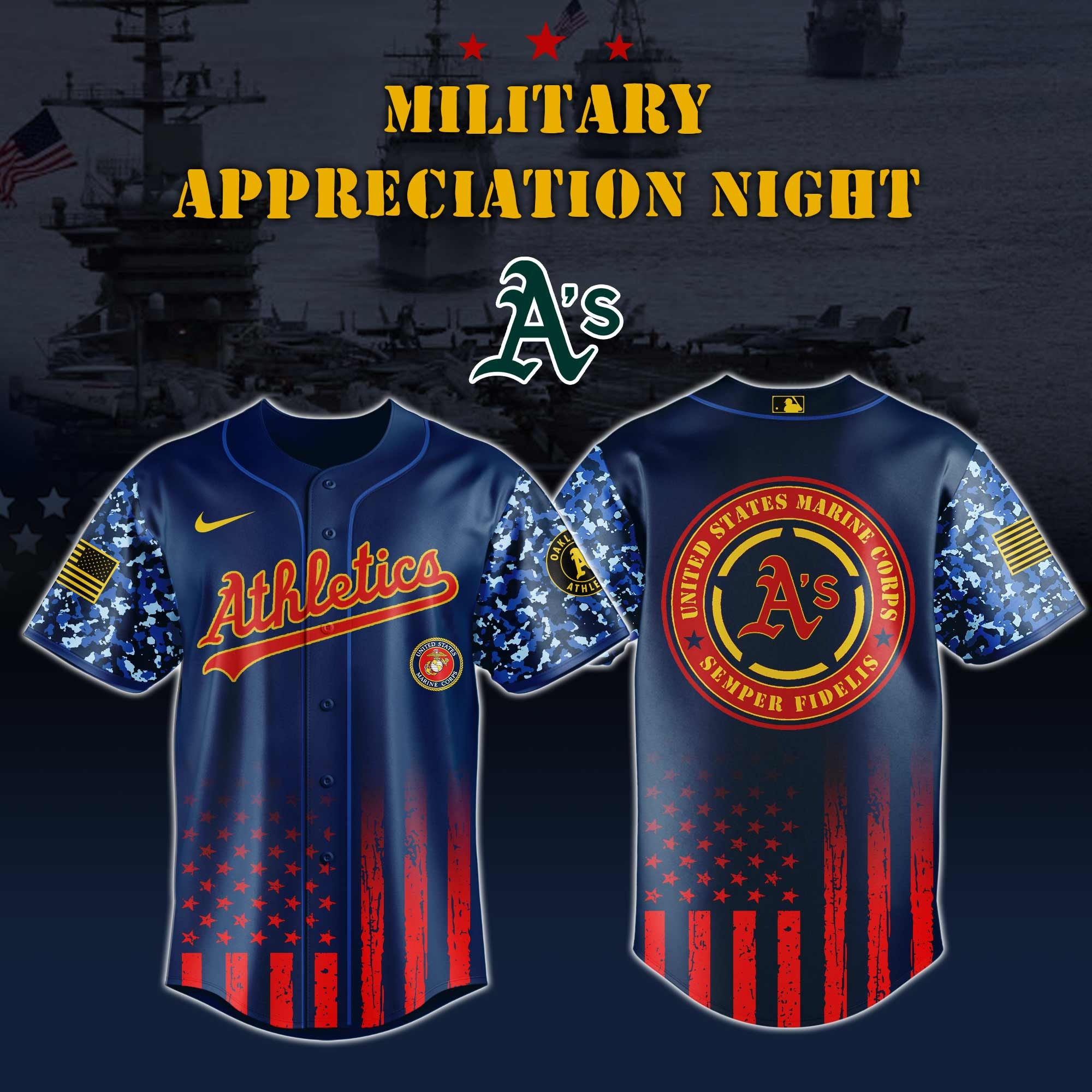 Athletics MLB x Marine Corps Military Appreciation Night Jersey Editions Limited 2025 Athletics Merch