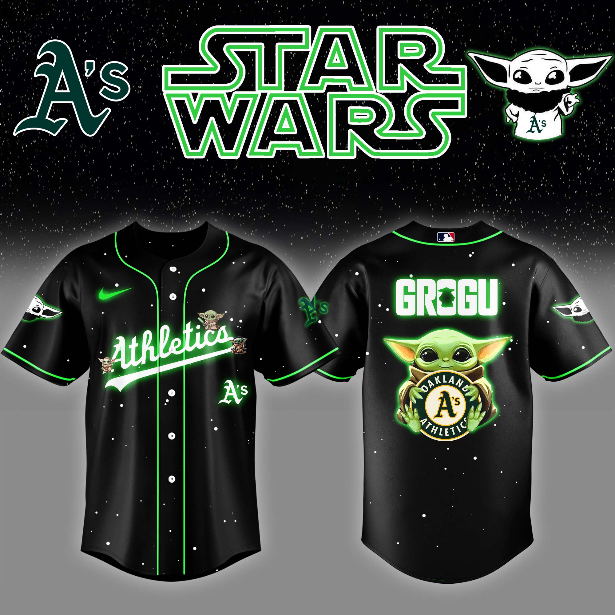Athletics x Stars Wars Grogu Night Baseball Jersey Baseball Father's Day Gifts