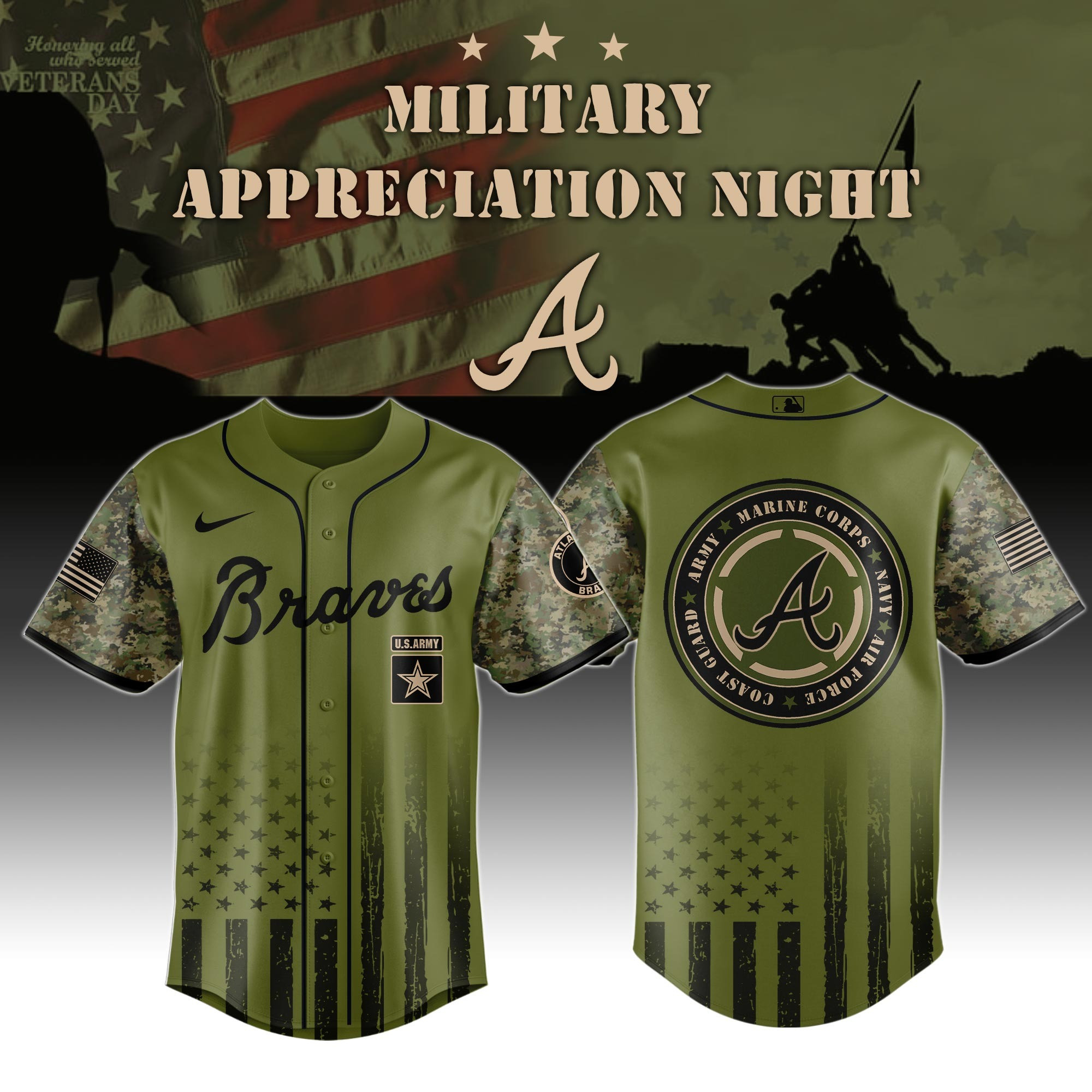 Atlanta Braves Diamondbacks MLB x Military Appreciation Night US Army Jersey Gifts For Fans