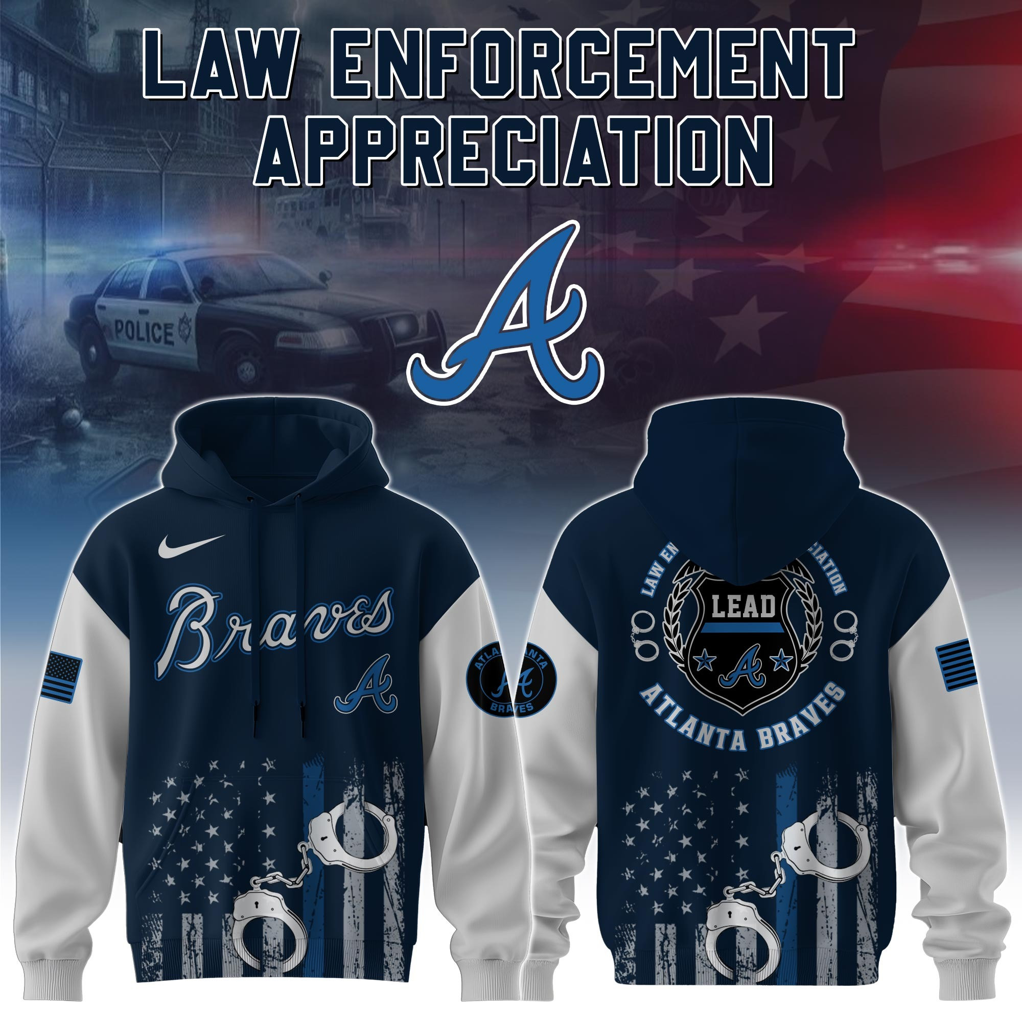 Atlanta Braves MLB Law Enforcement Appreciation Day Hoodie Thin Blue Line Apparel Gifts