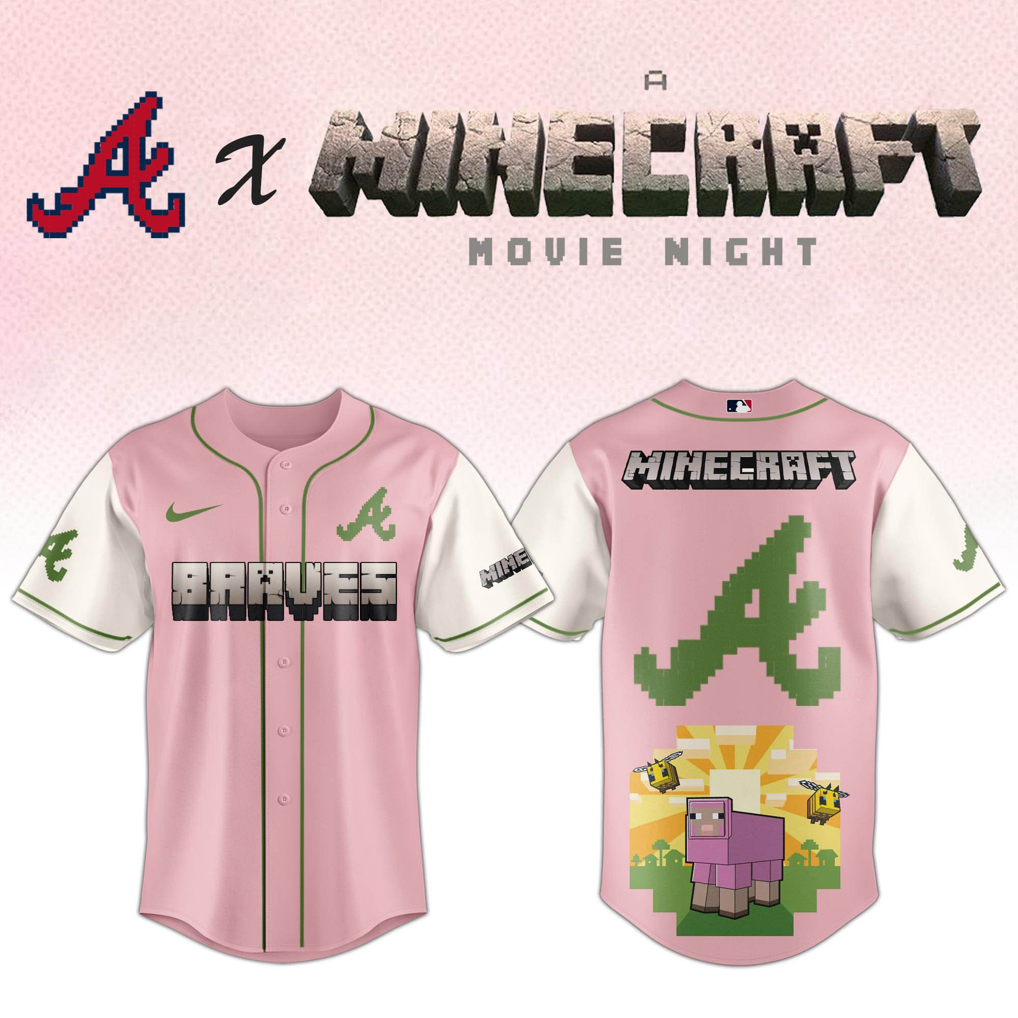 Atlanta Braves MLB x A MINECRAFT MOVIE Night Jersey Cool Baseball Gifts