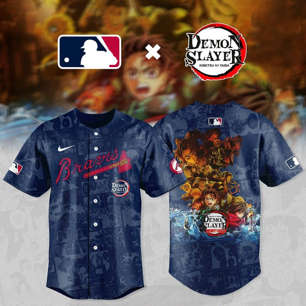 Atlanta Braves MLB x DEMON SLAYER Comic Style Limited Baseball Jersey Gifts For Fans