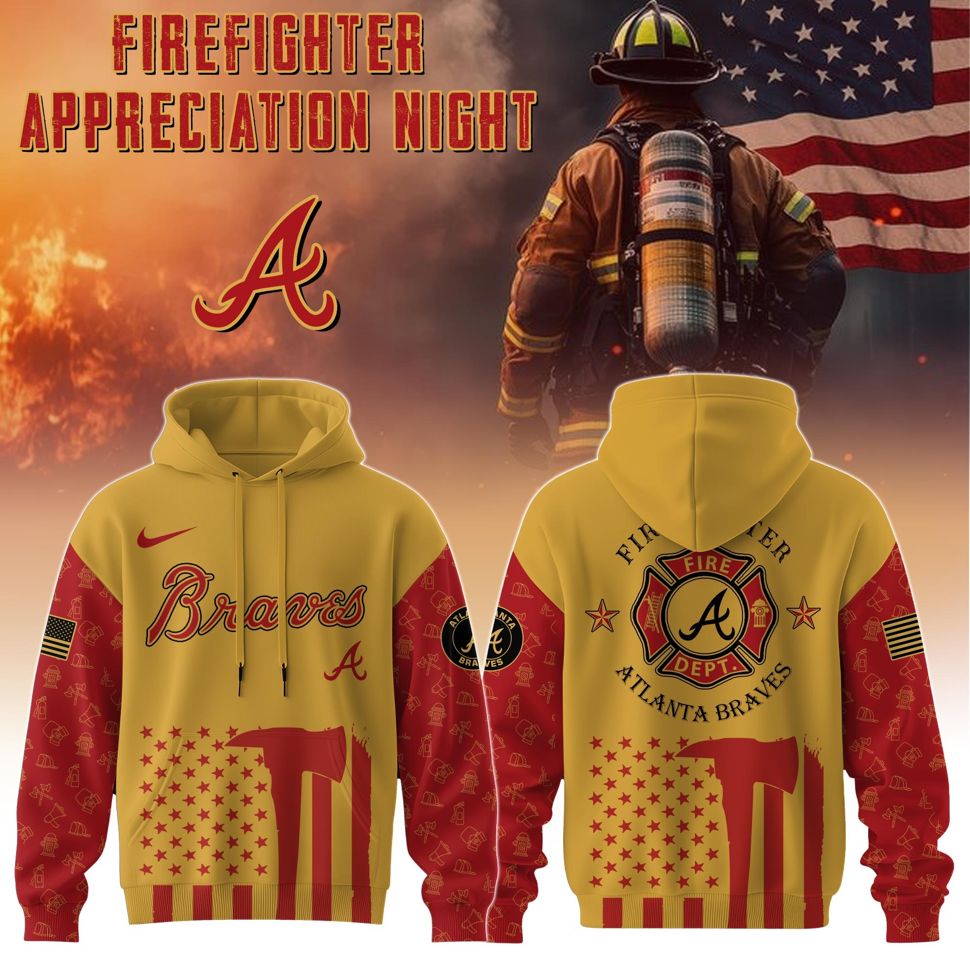Atlanta Braves MLB X Firefighter Appreciation Night Hoodie Merch Baseball Fan Gifts For Him
