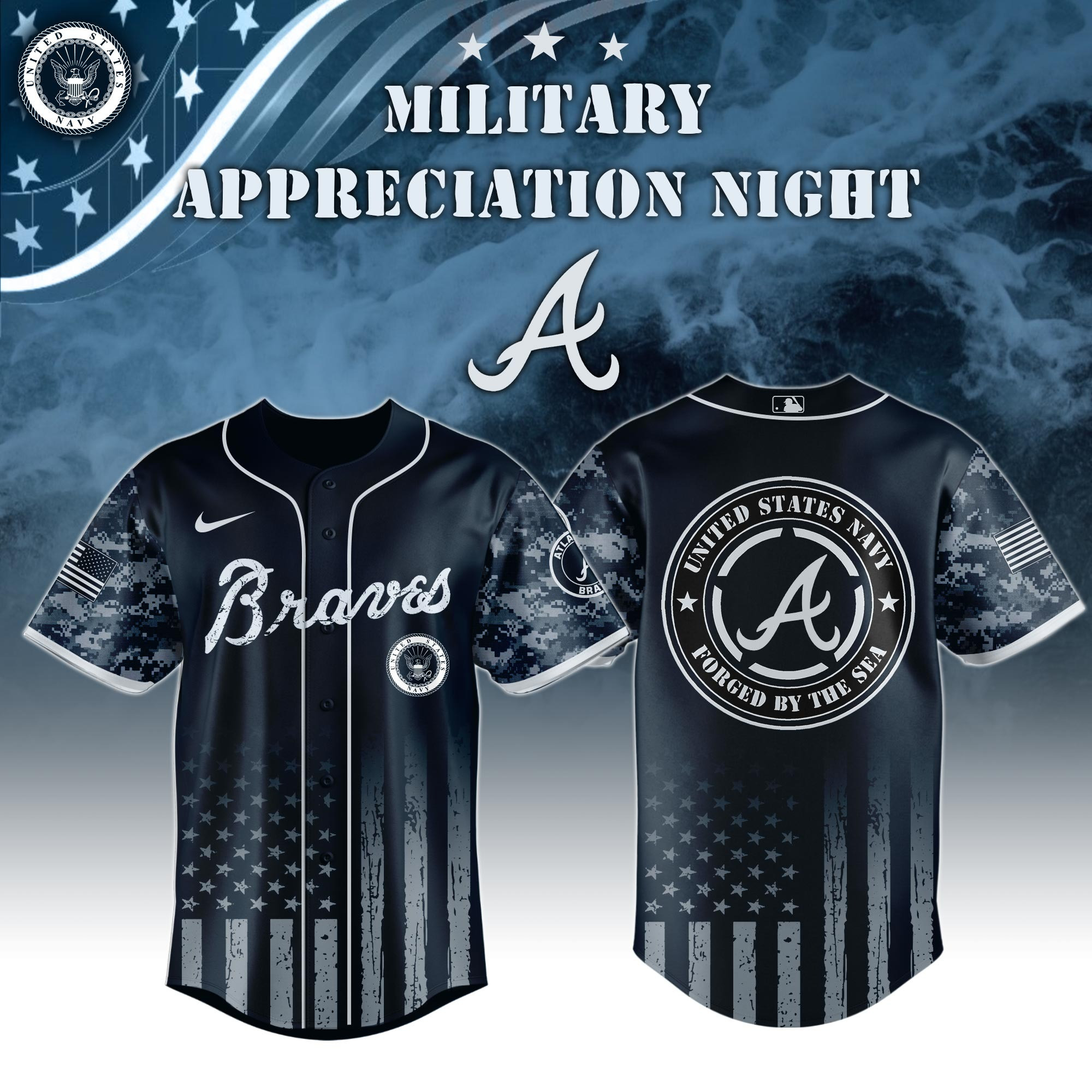 Atlanta Braves MLB x Navy Military Appreciation Night Jersey Cool Baseball Gifts