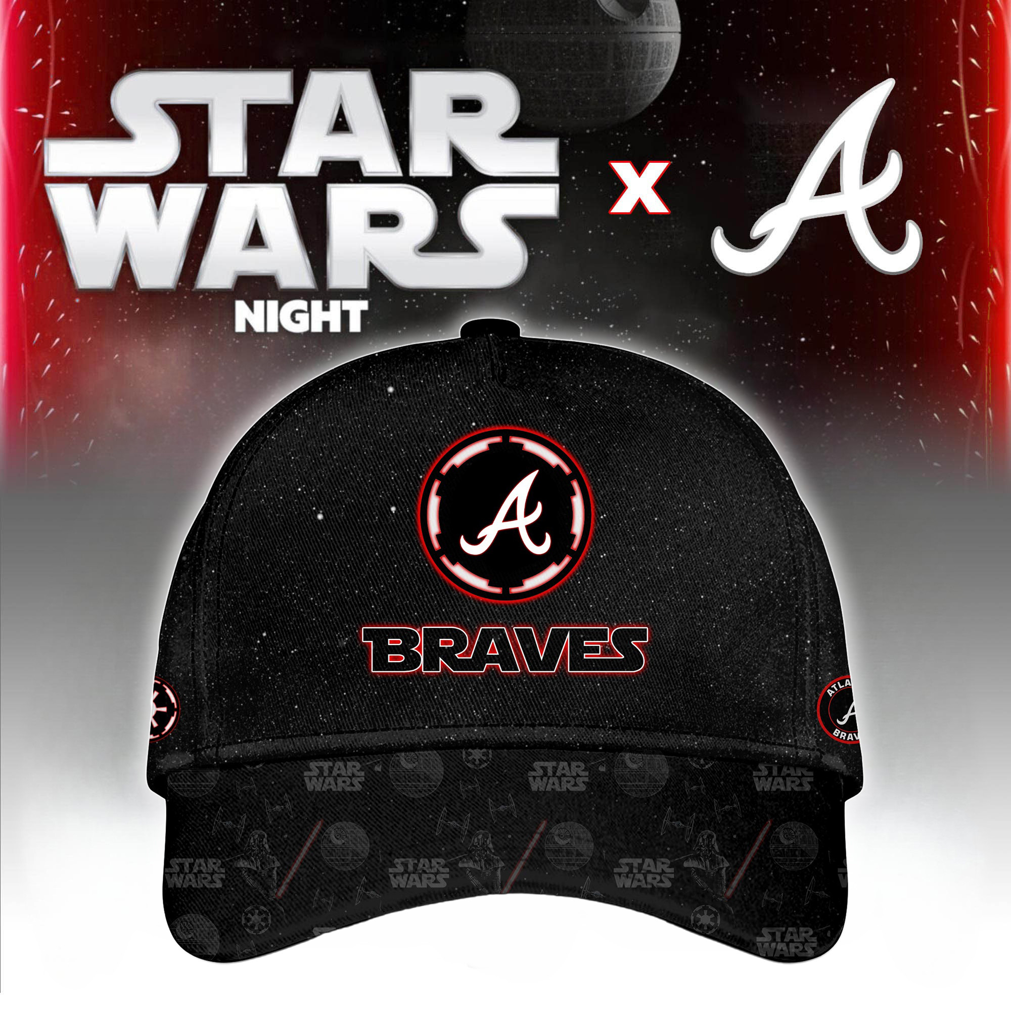 Atlanta Braves MLB x Star War Night Hat Best Gifts For Baseball Lovers