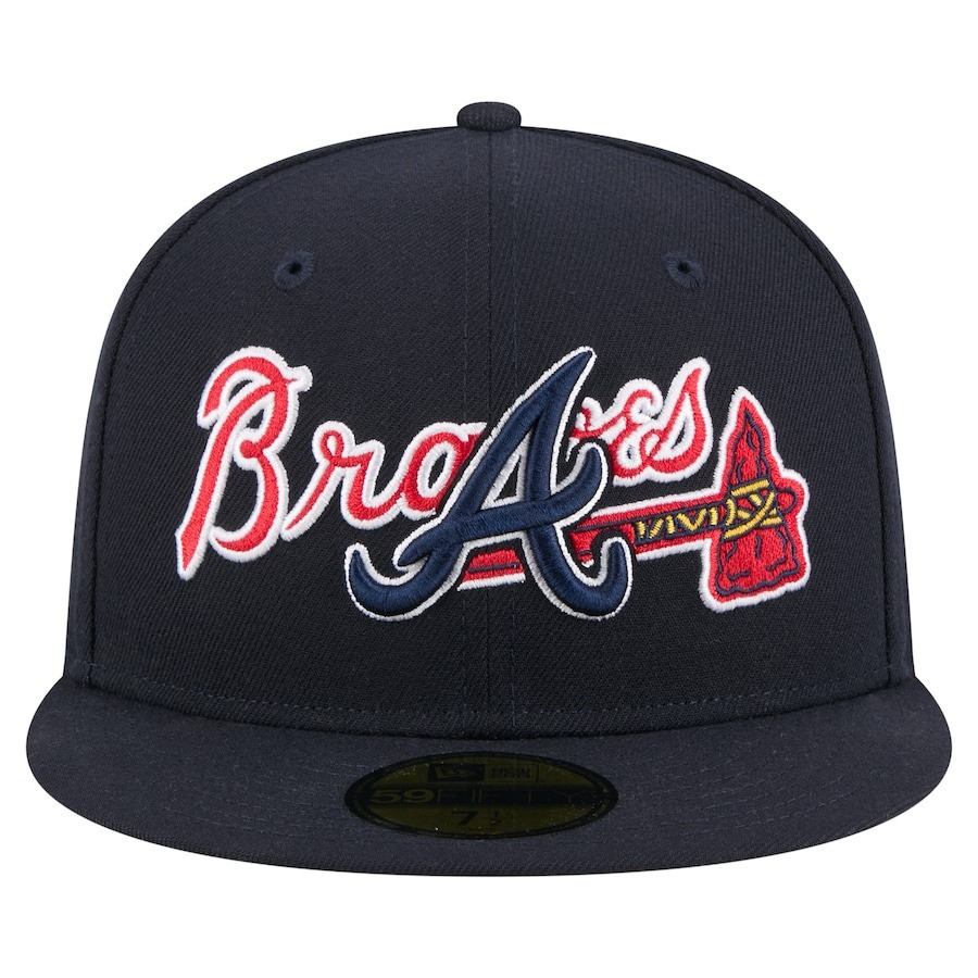 Atlanta Braves New Era Overlap Hat MLB 59FIFTY Fitted Cap Merch Gifts For Baseball Fans