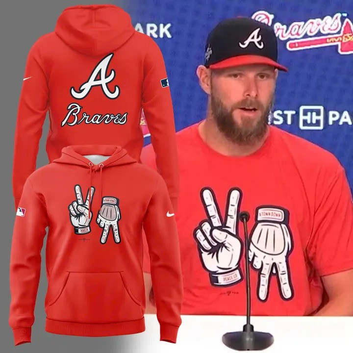 Atlanta Braves Peace Up A Town Down Hoodie Red ASL Hand Signs Baseball Fan Merch Gifts