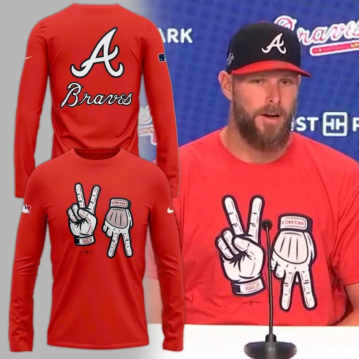 Atlanta Braves Peace Up A Town Down Long Sleeve Shirt Red ASL Hand Signs Fan Merch