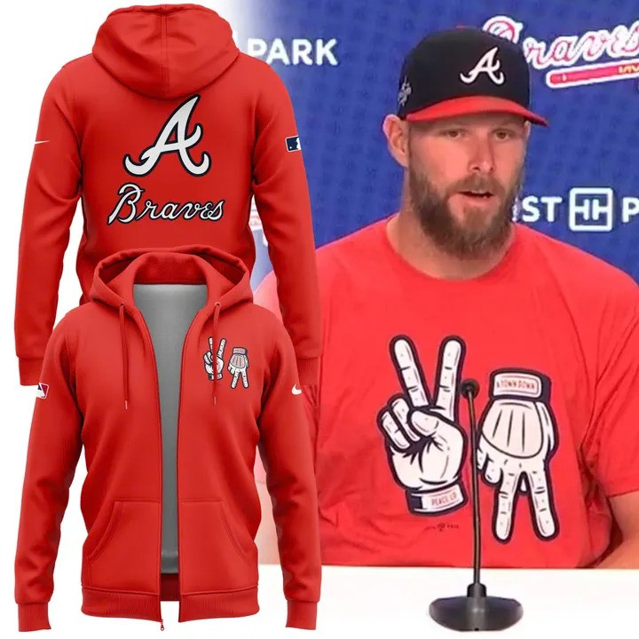 Atlanta Braves Peace Up A Town Down Zip Hoodie Red ASL Hand Signs Merch Gifts For Fans