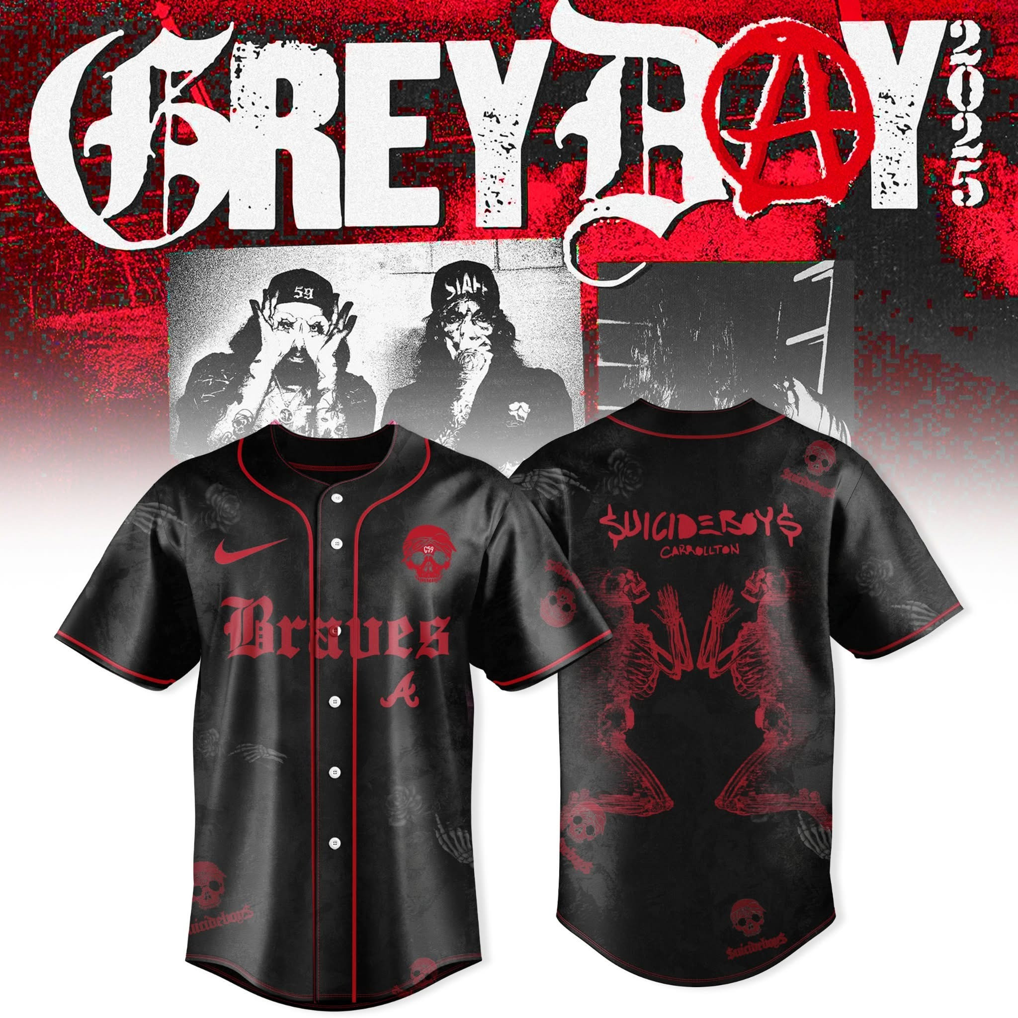 Atlanta Braves x $uicideboy$ Grey Day Tour Merch 2025 Jersey Best Gifts For Fans