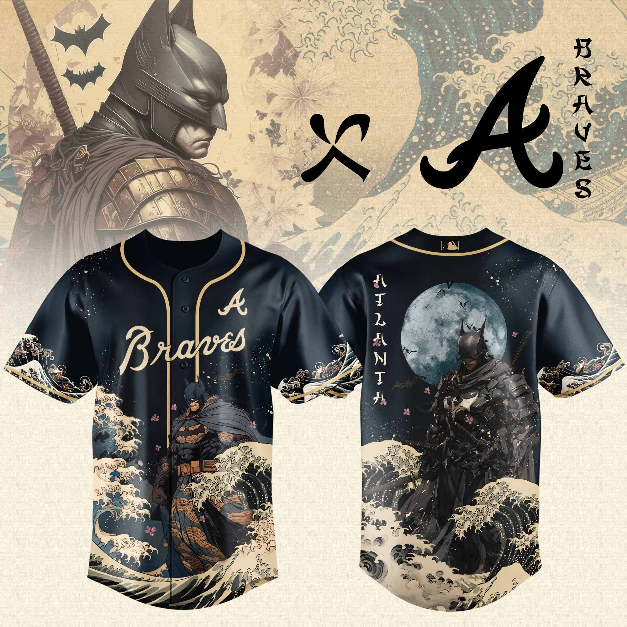 Atlanta Braves x Batman Night Jersey MLB Merch Baseball Fan Batman Gifts For Adults