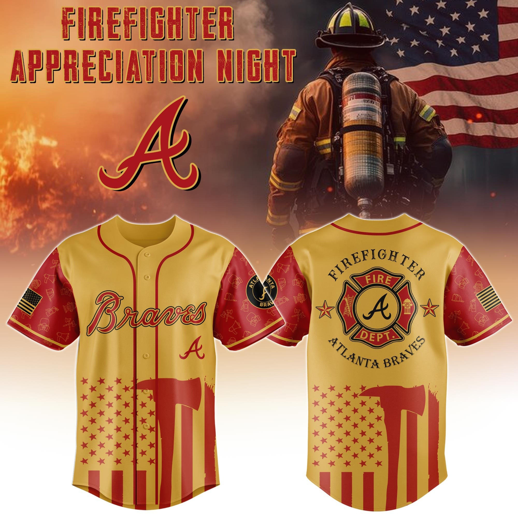 Atlanta Braves x Firefighter Appreciation Night Baseball Jersey Gift For Firefighter Fans
