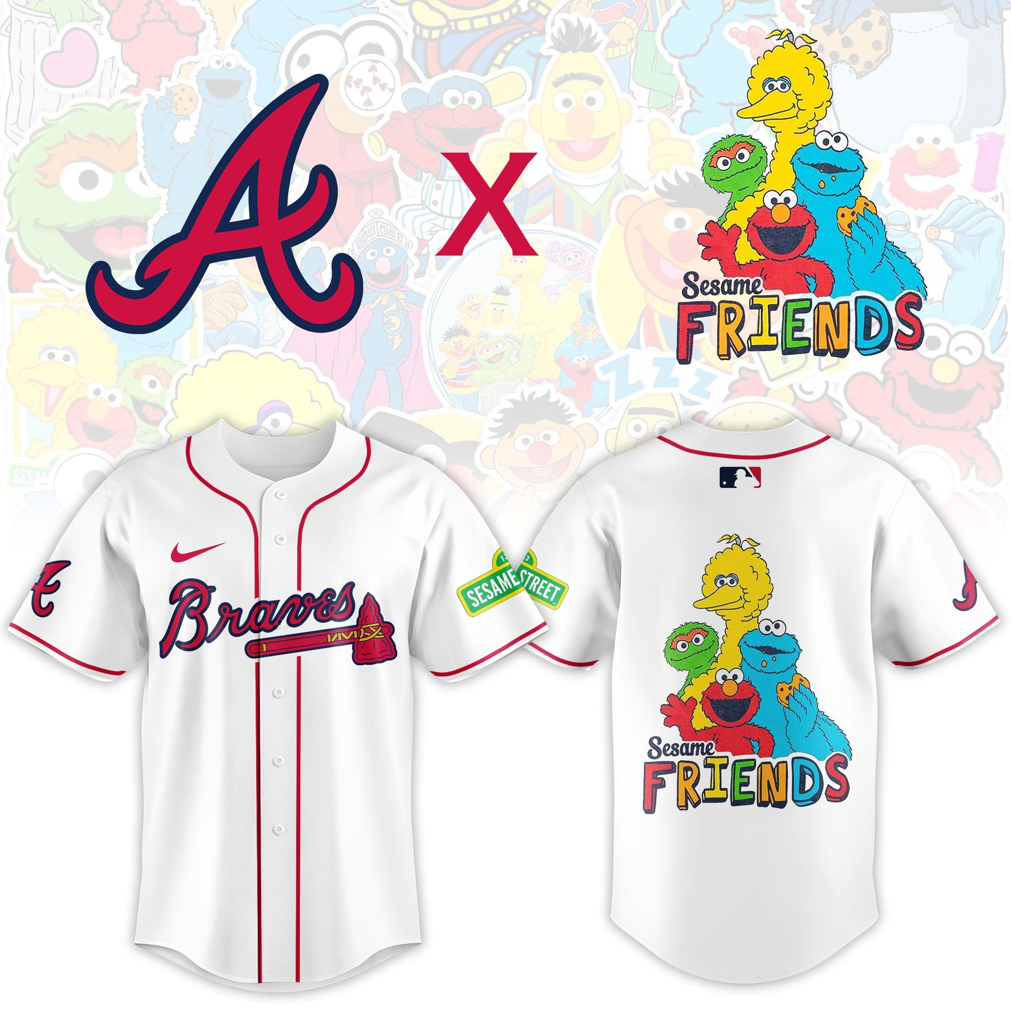 Atlanta Braves x Sesame Friends 2025 Street Night Jersey Gifts For Movie Fans