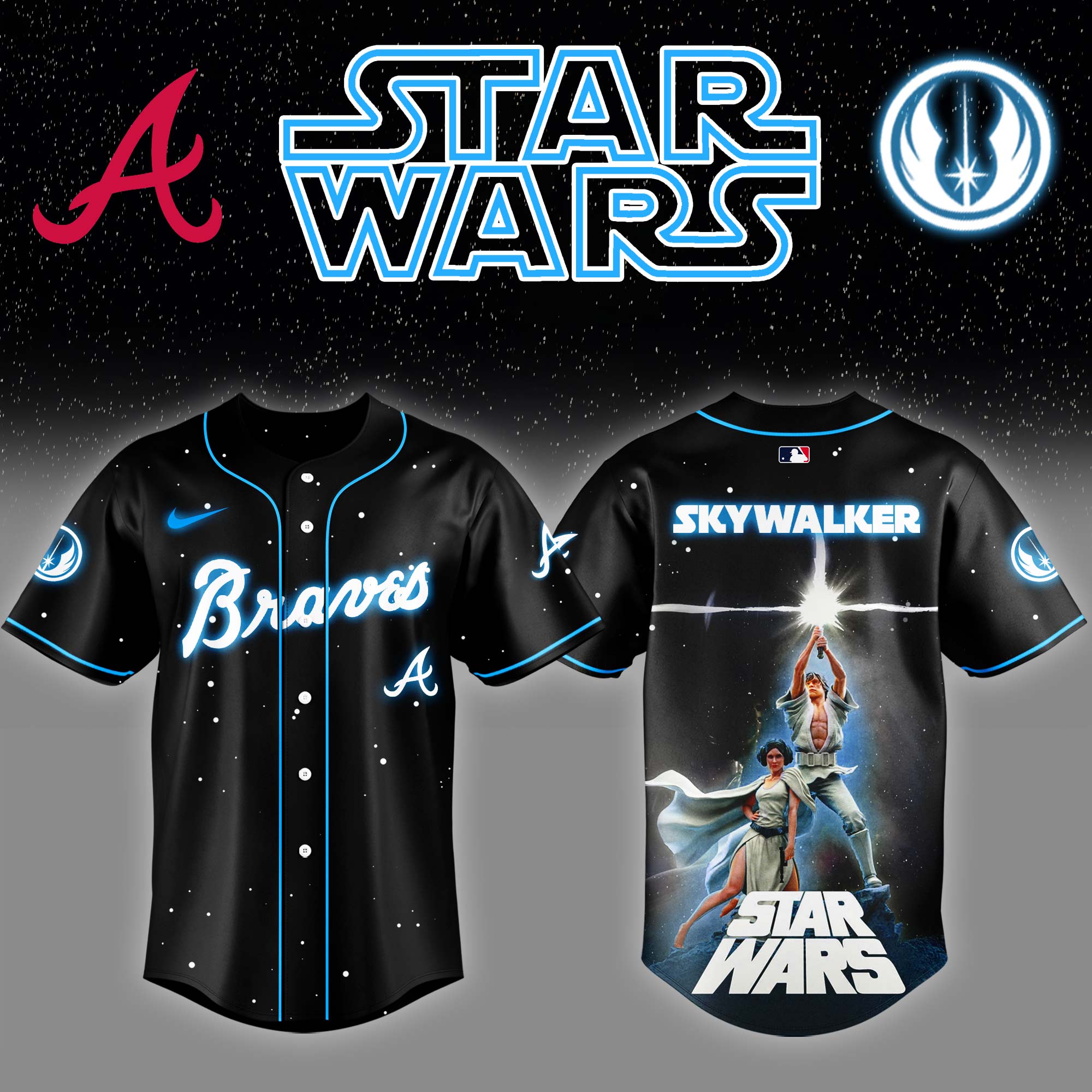Atlanta Braves x Stars Wars Luke Skywalker Game Night Baseball Jersey Gifts For Baseball Players