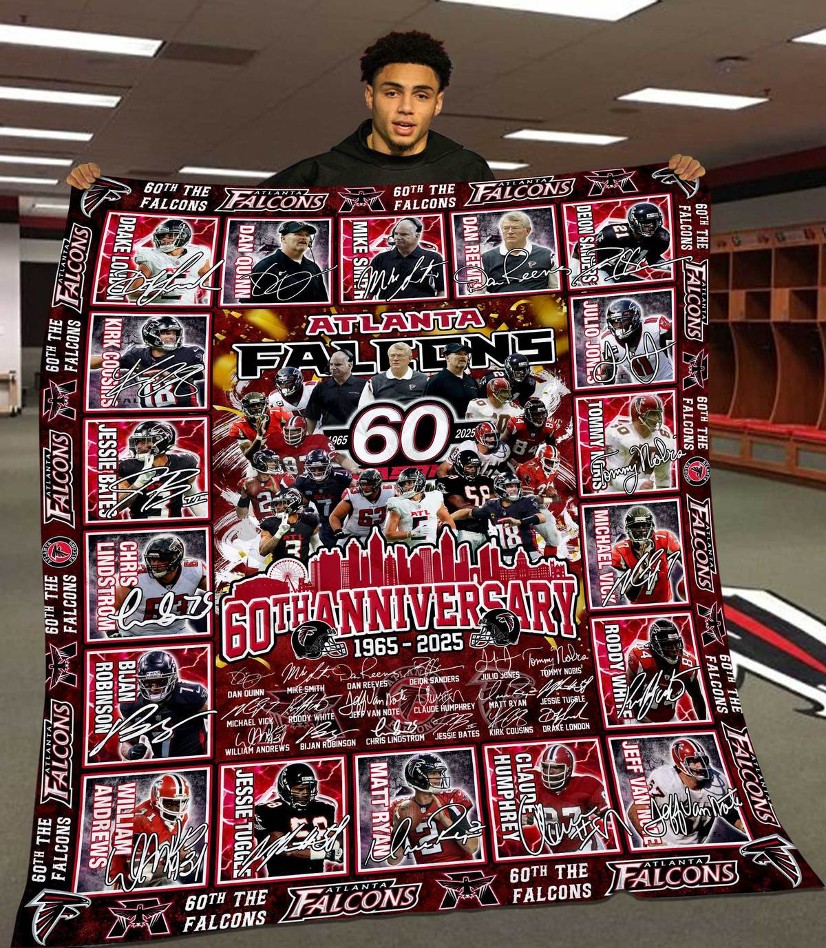 Atlanta Falcons 60th Anniversary 1965-2025 Blanket Gift Ideas For Football Lovers