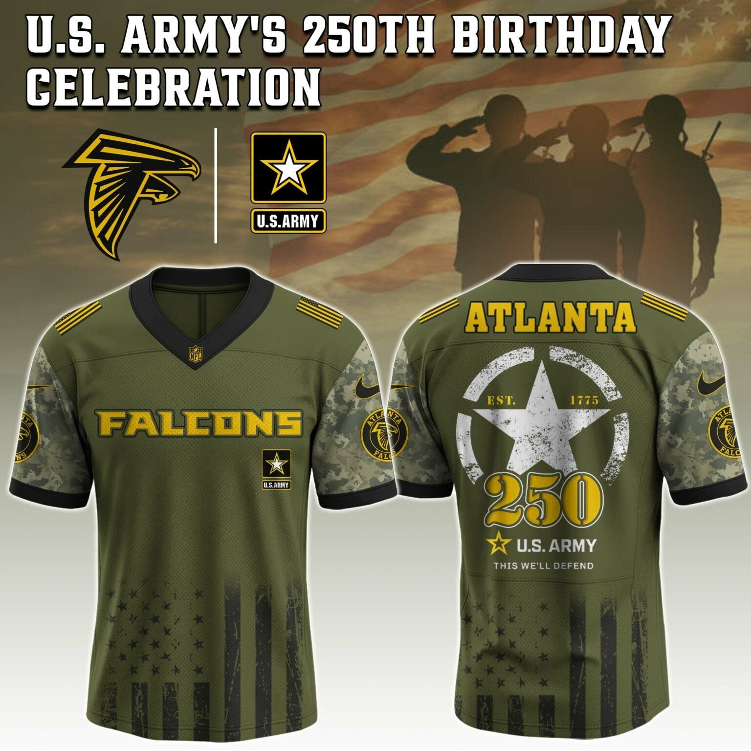 Atlanta Falcons NFL x 250 US ARMY Jersey Presents For Football Fans