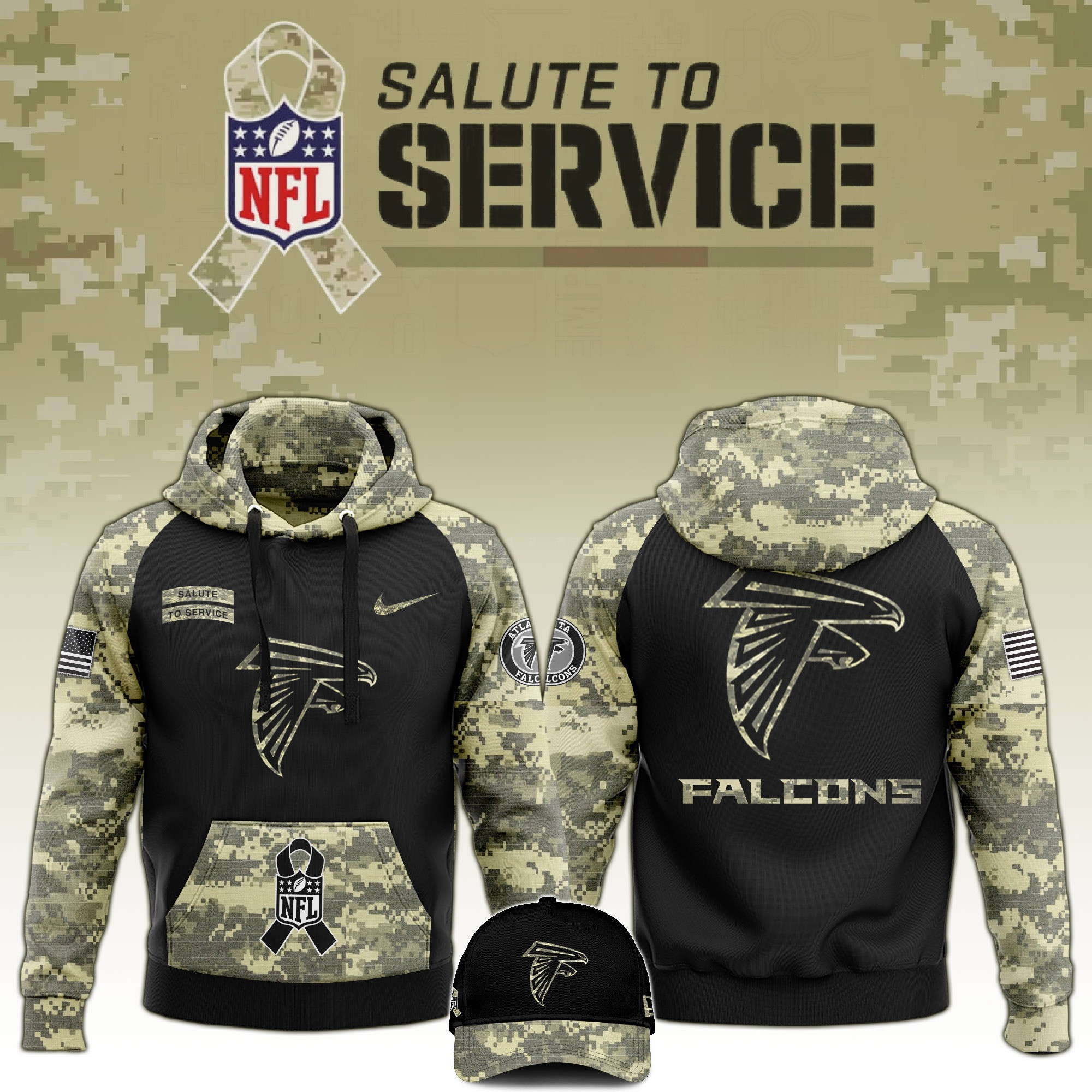 Atlanta Falcons Salute to Service Club Limited Camo Hoodie And Hat Best Gift For Falcons Lovers