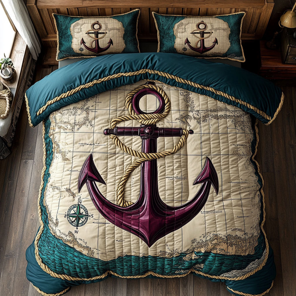 Atlas And Anchor Quilted Bedding Set Duvet Cover Bedspread Best Gifts For Couples