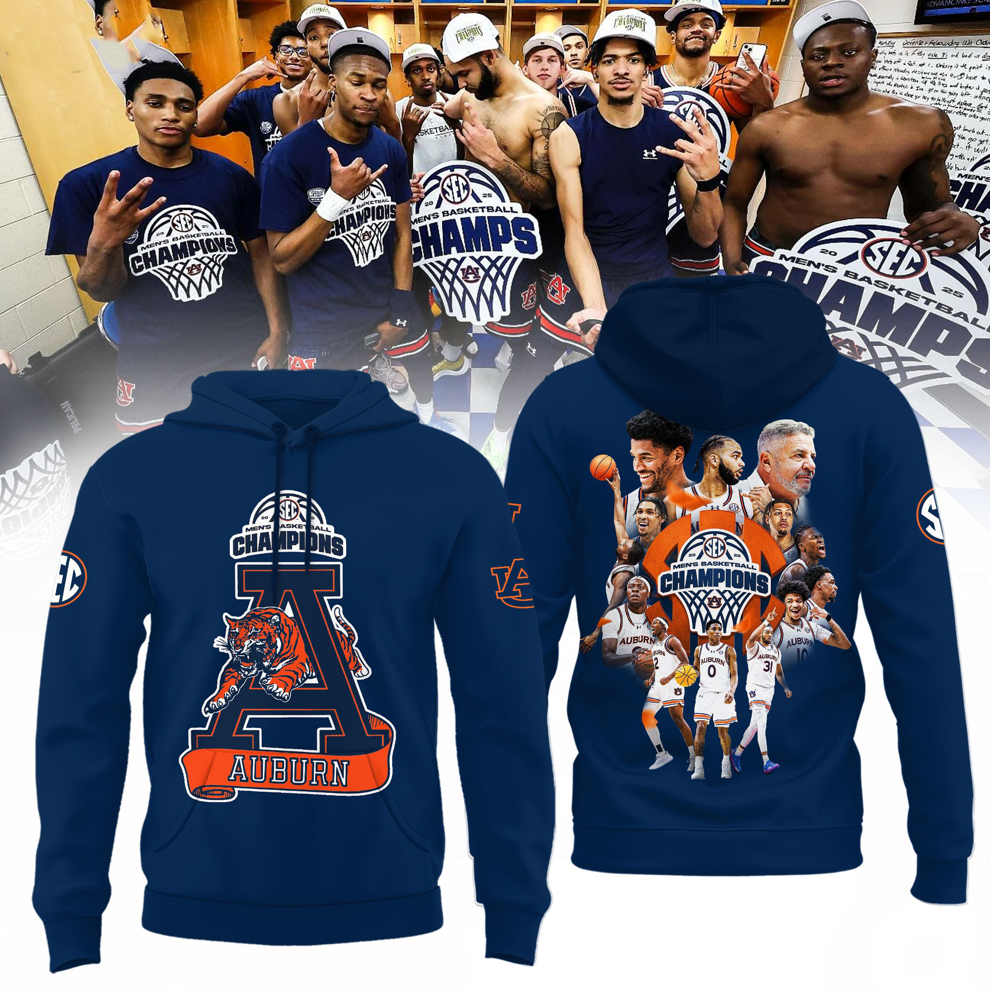 Auburn Tigers 2025 SEC Champions Hoodie Men's Basketball Championship Merch Best Fan Gifts