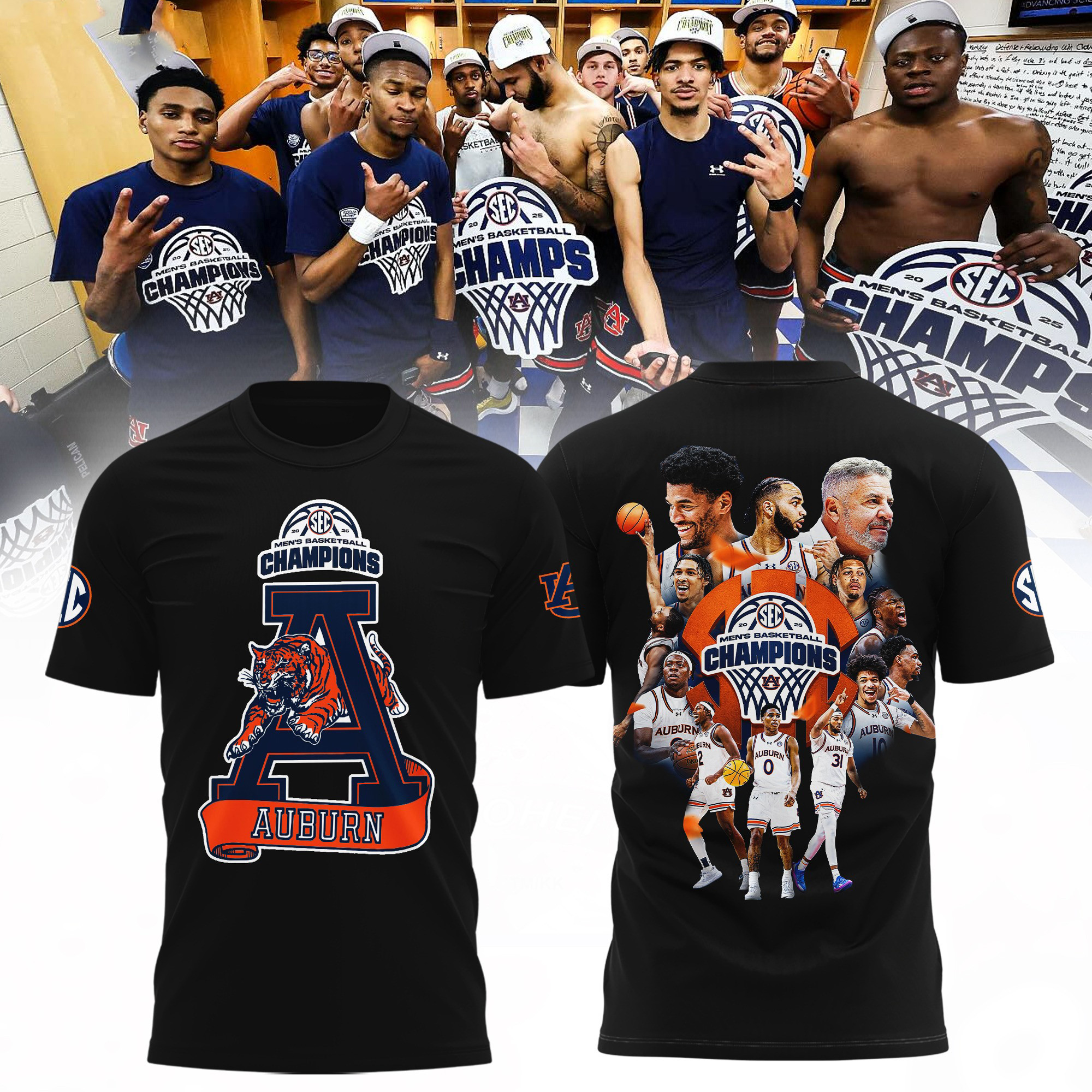 Auburn Tigers 2025 SEC Champions T-Shirt Men's Basketball Championship Merch Fan Gifts