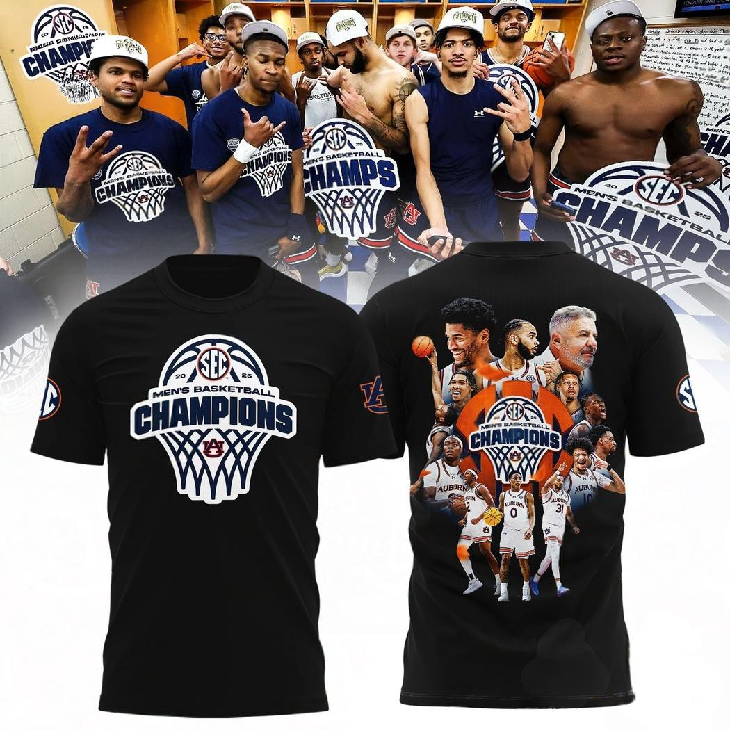 Auburn Tigers 2025 SEC Mens Basketball Regular Season Champions 3D T-Shirt Gifts For Fans