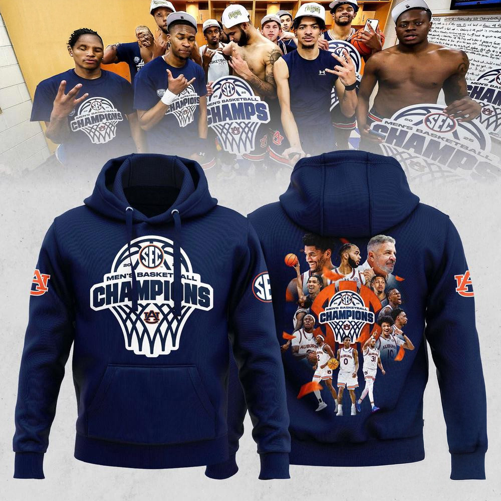 Auburn Tigers 2025 SEC Men's Basketball Regular Season Champions Team Player Hoodie Fan Gifts