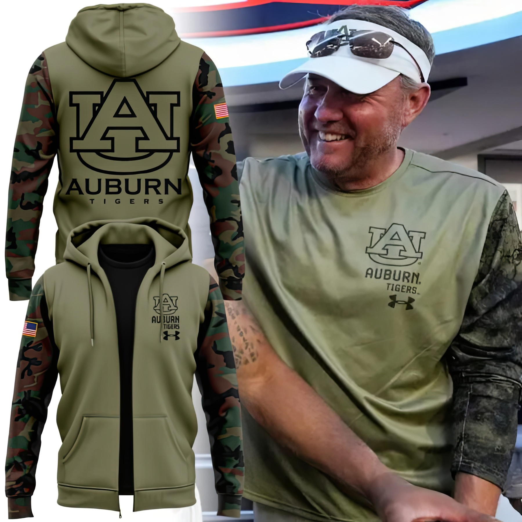 Auburn Tigers Basketball Veteran Zip Hoodie Camo Print Military Gifts For Auburn Fans