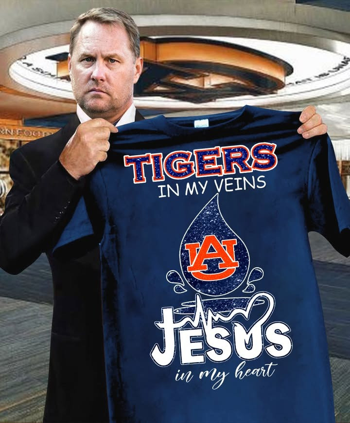 Auburn Tigers In My Veins Jesus In My Heart T-Shirt Faith Gifts For Football Fans Merch