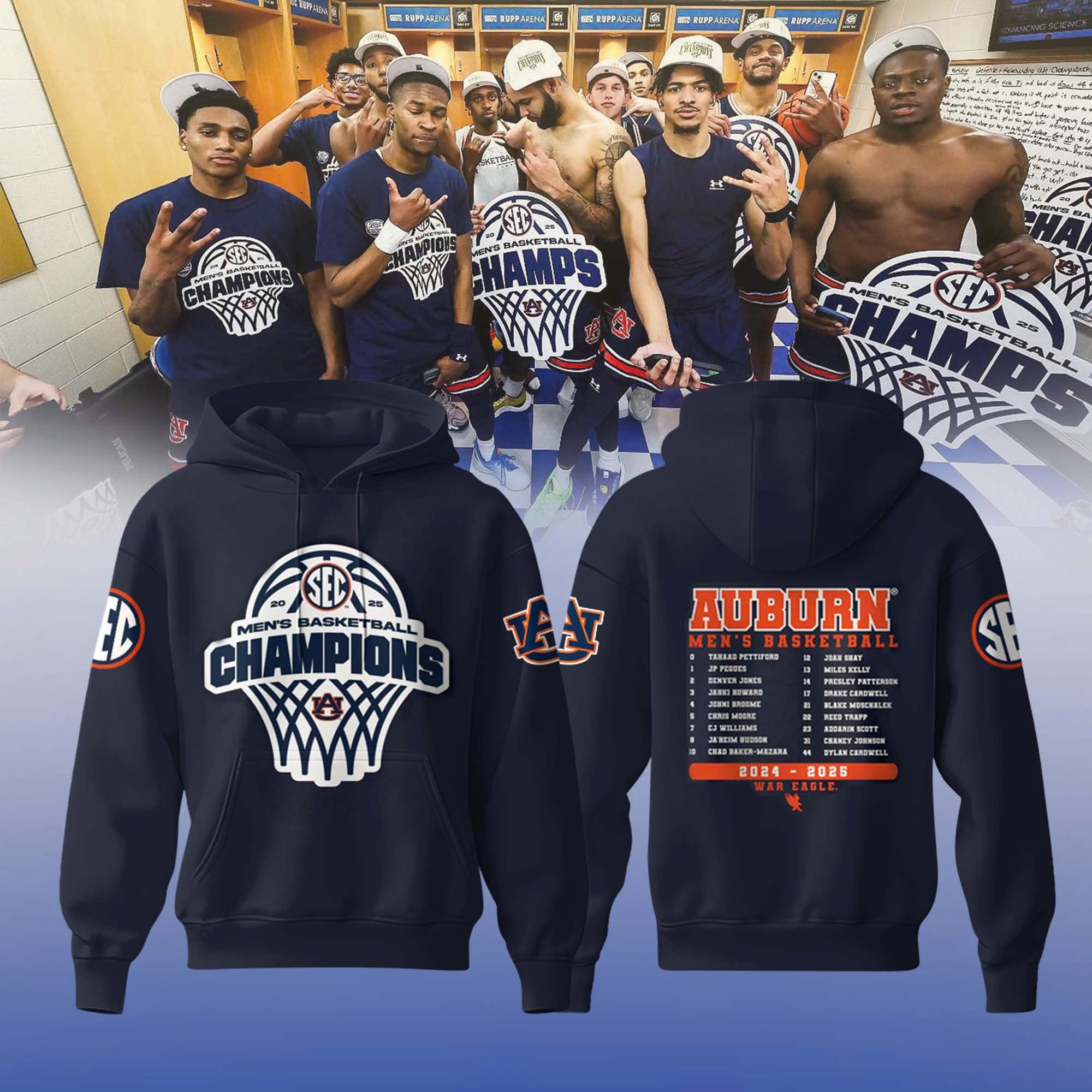 Auburn Tigers Men's Basketball SEC Champions 2025 Hoodie Auburn Championship Merch Gifts