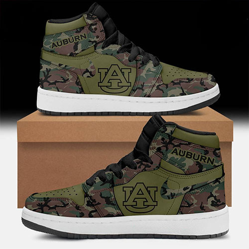 Auburn Tigers Military Appreciation Green Camo Air Jordan 1 Sneaker Gifts For Football Fan
