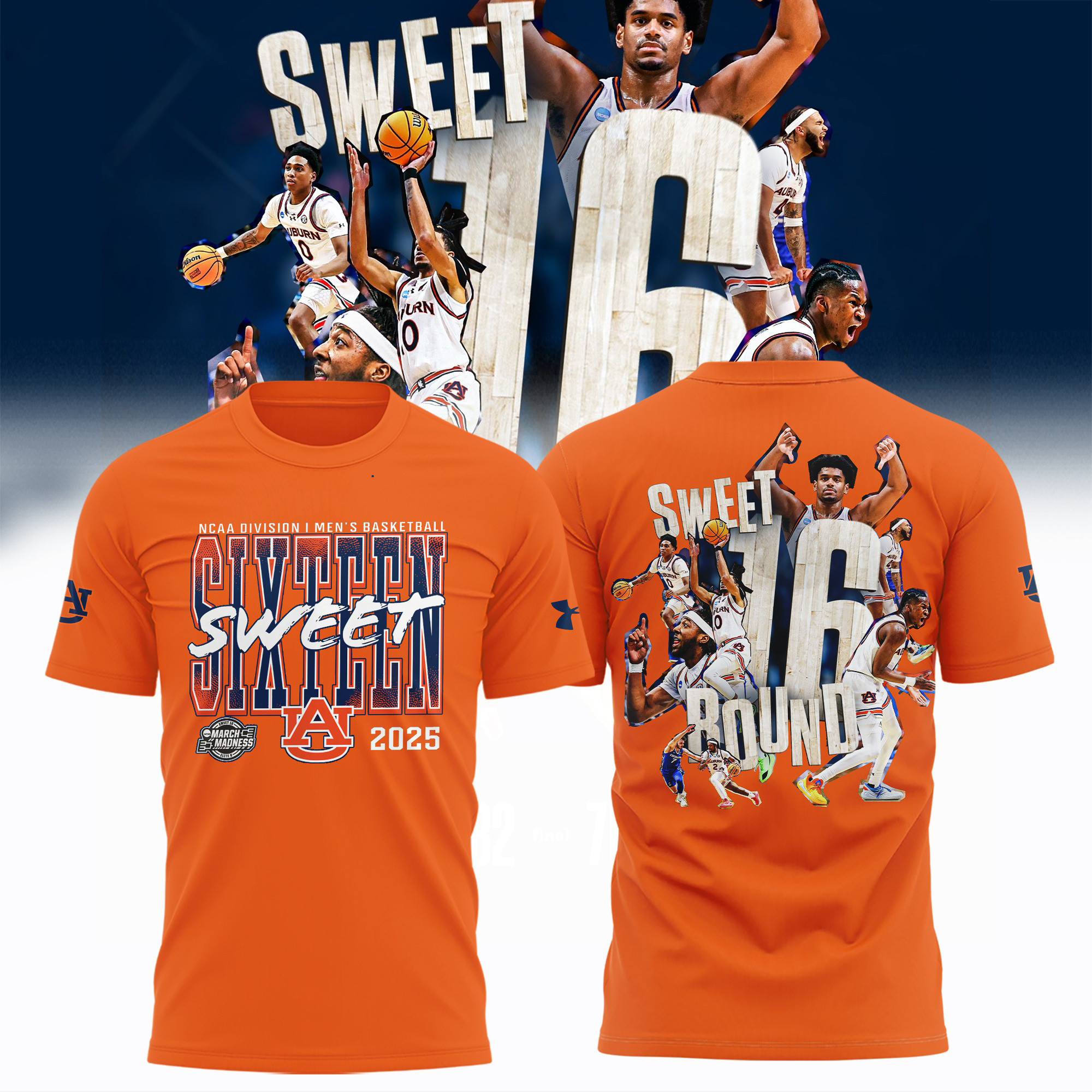 Auburn Tigers NCAA Men's Basketball March Madness Sweet 16 Shirt 2025 Fan Merch Clothing