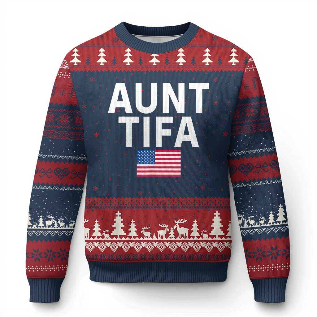 Aunt Tifa Ugly Christmas Sweater Funny Sarcasm Patriotic USA Flag Sweater Political Gifts
